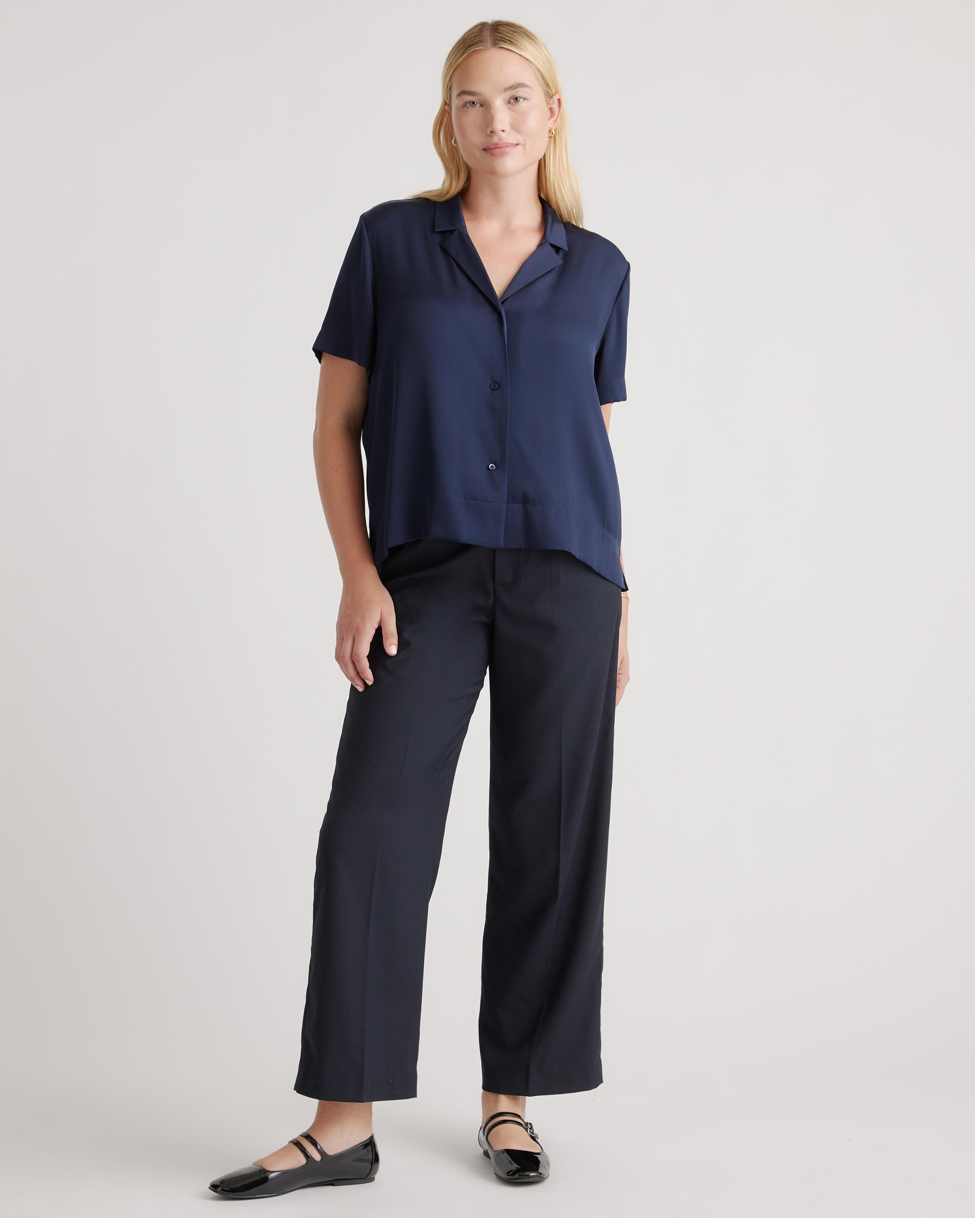 Quince | Women's Washable Stretch Silk Short Sleeve Notch Collar Blouse Mulberry Silk Product Image