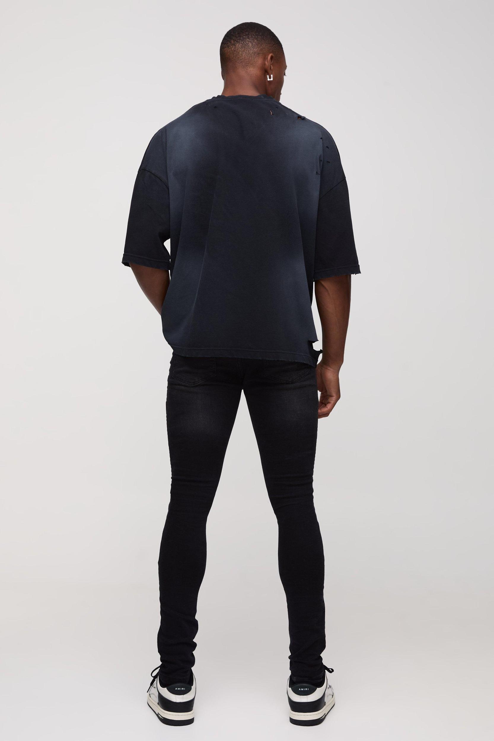 Super Skinny Biker Crinkle Wash Jeans | boohooMAN USA Product Image