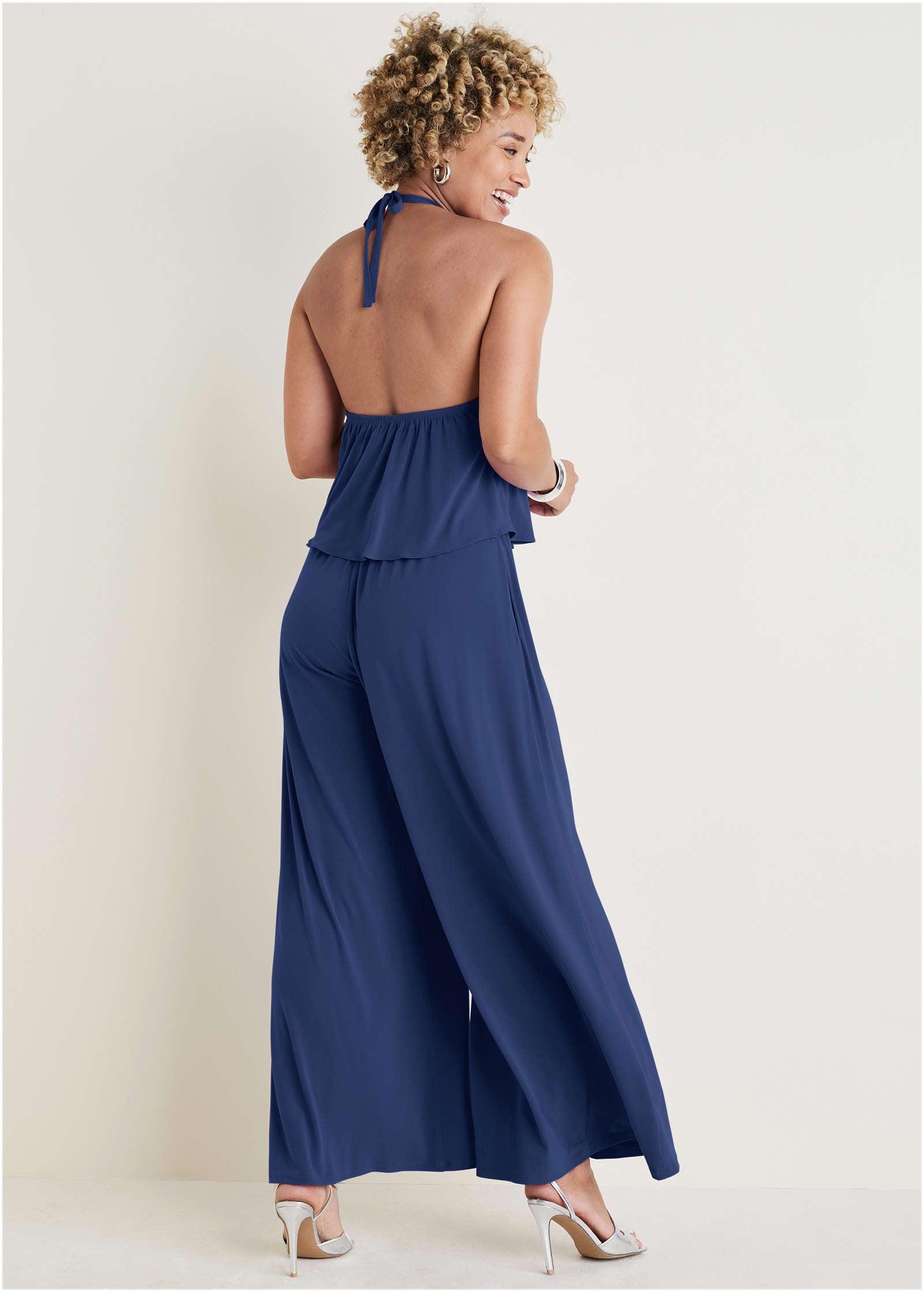 Cross Neck Jumpsuit - Dark Blue Product Image