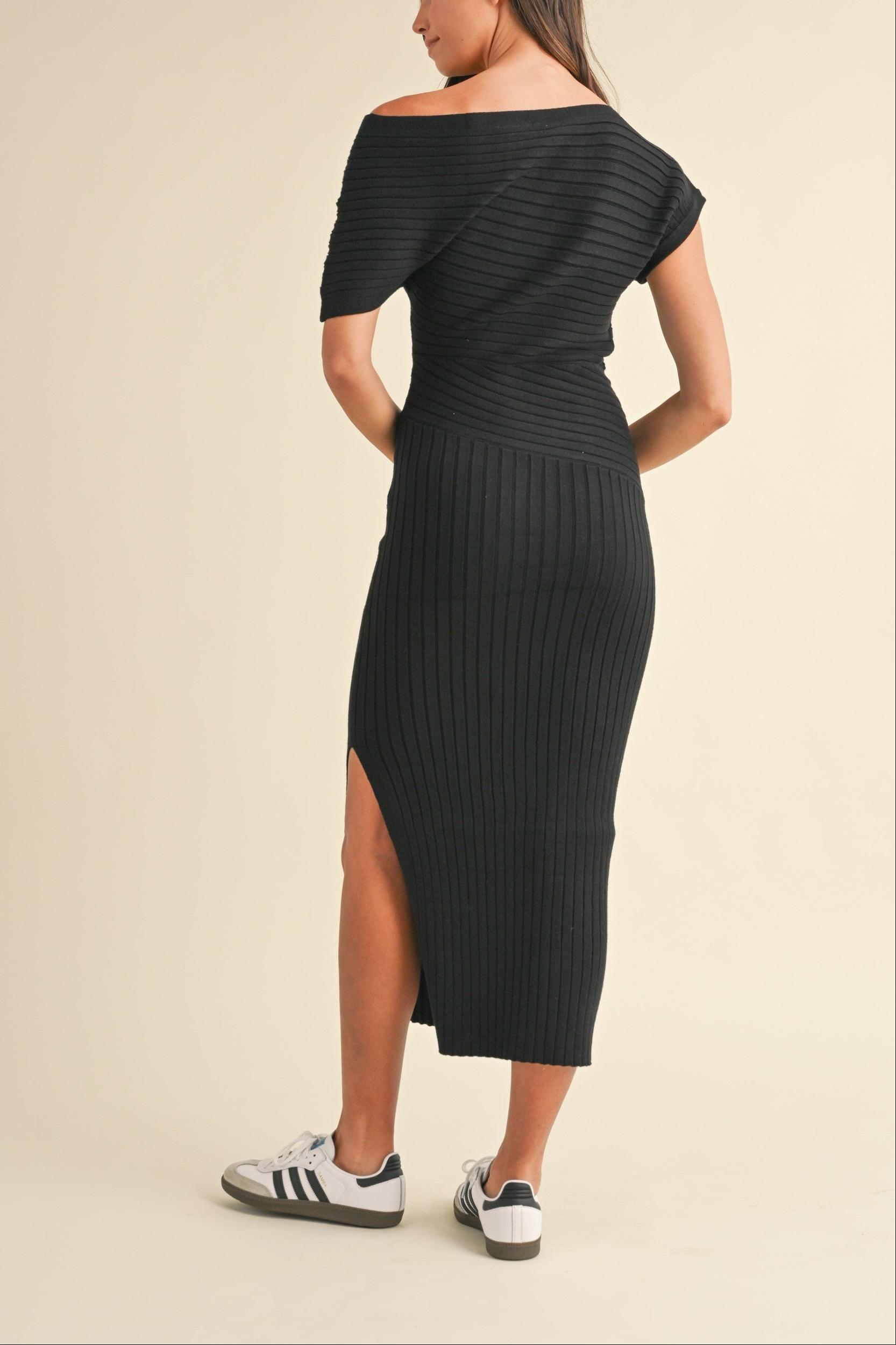 One Shoulder Ribbed Knit Midi Dress Product Image