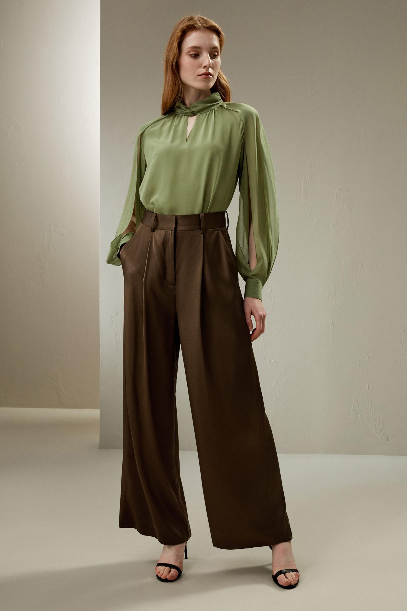 LILYSILK Women's Silk Crepe Side Slit Lantern Sleeve Blouse Top Pistachio XXS Product Image