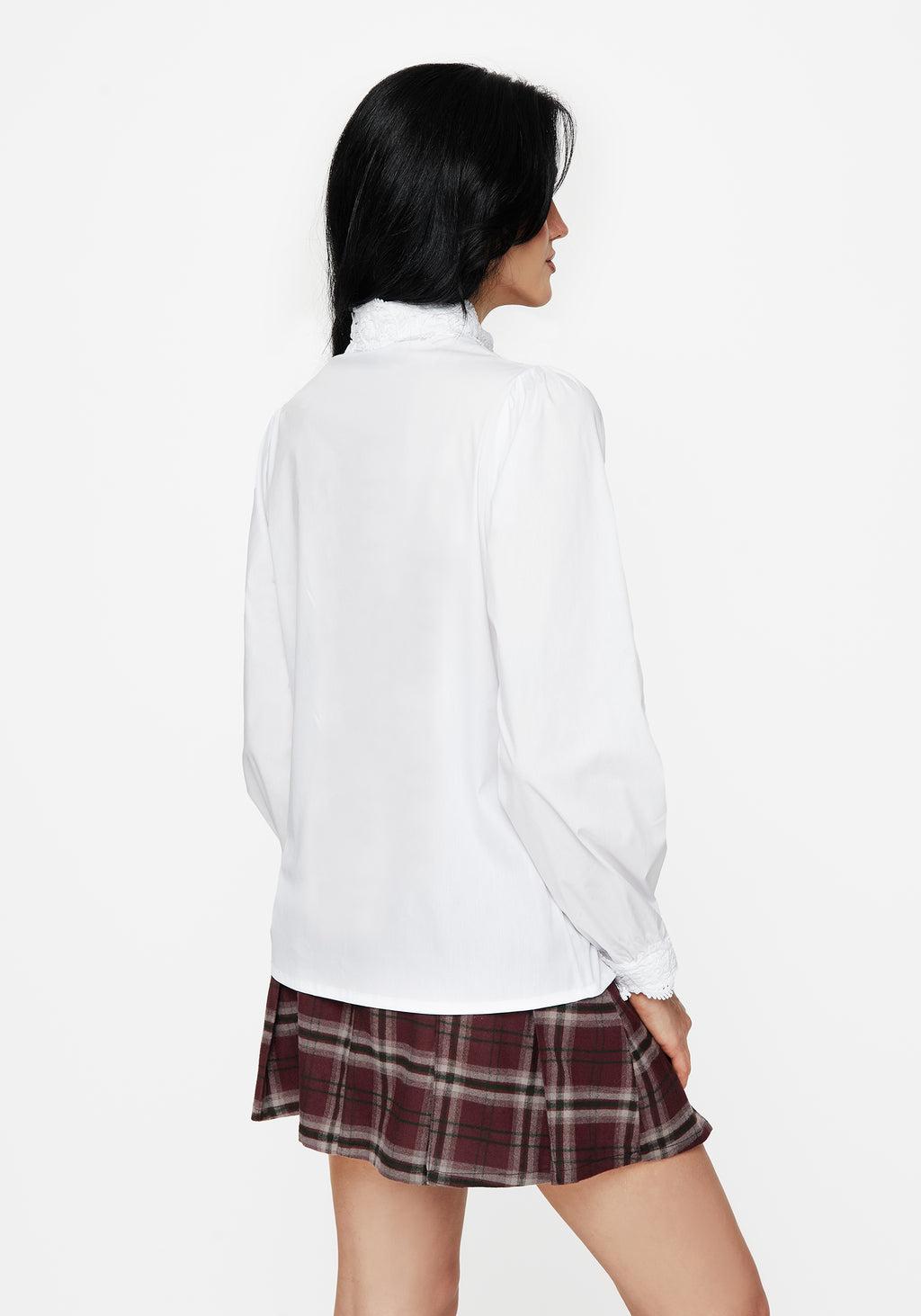 Morgaine Lace Detail Button Up Shirt - White Product Image