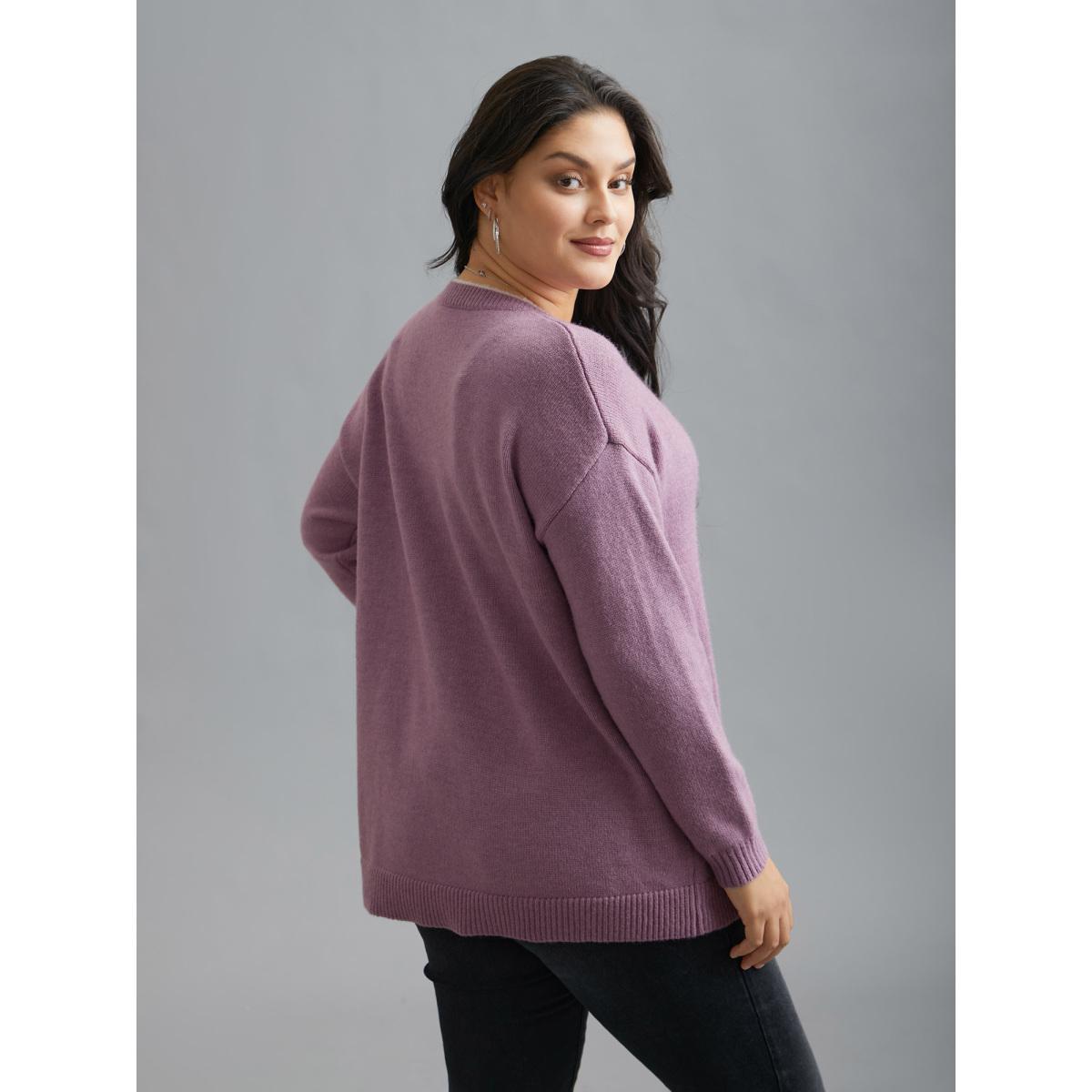 Plus Size Floral Textured Crew Neck Pullover Lilac Women Casual Loose Long Sleeve Round Neck Everyday Pullovers BloomChic 14-16/1X Product Image