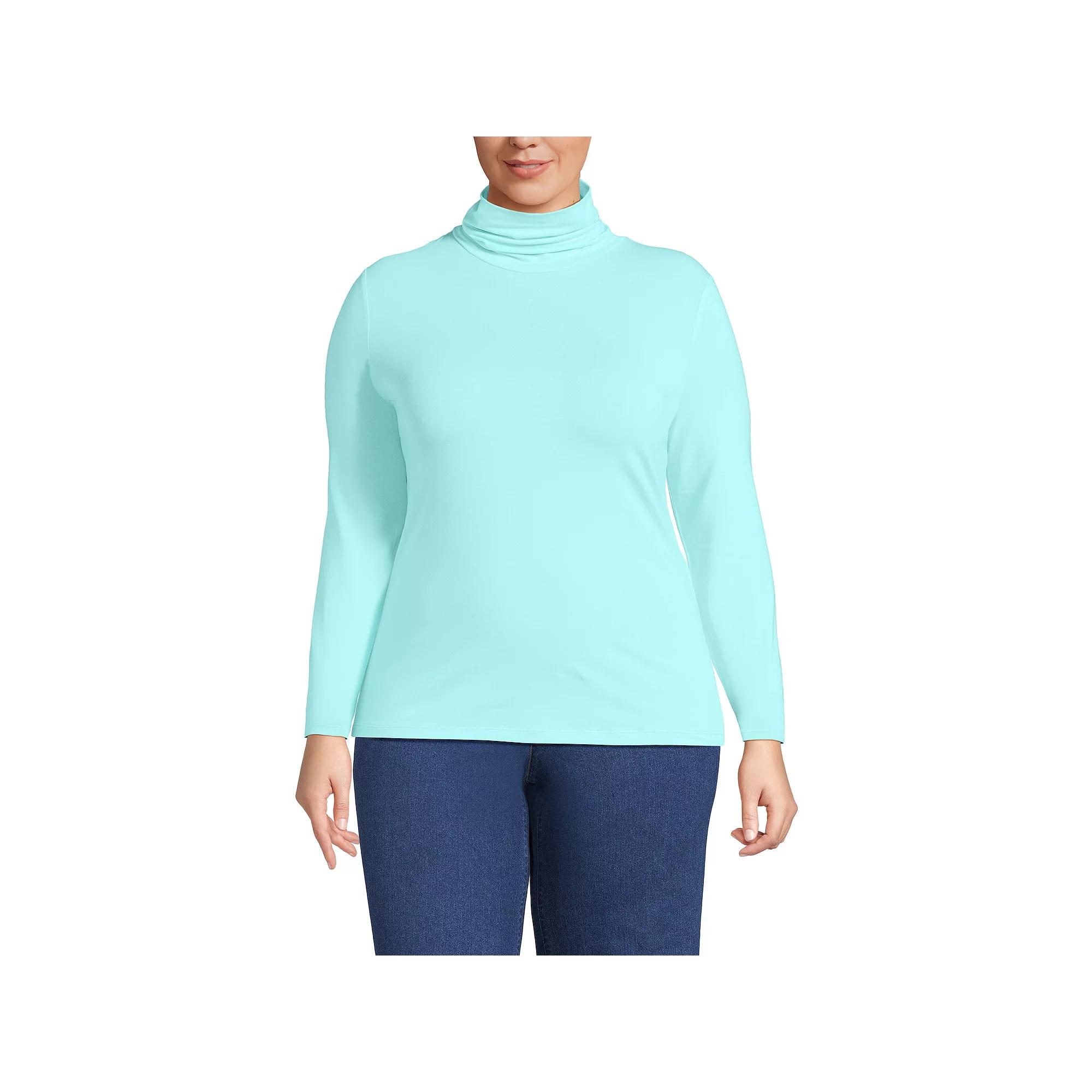 Plus Size Lands' End Lightweight Fitted Long Sleeve Turtleneck, Women's, Size: 1XL, Black Product Image