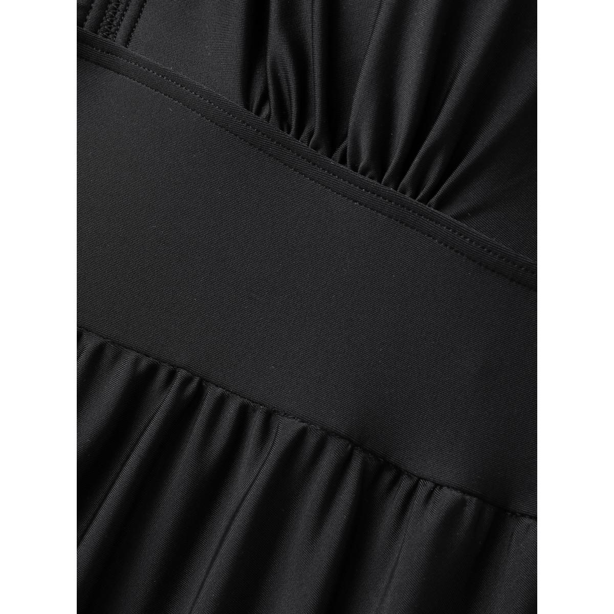 Plus Size Ruffled Sleeve Fit and Flare Swim Dress Women's Swimwear Black Resort Bodycon V-neck High stretch Curve Swim Dresses BloomChic 12/L Product Image