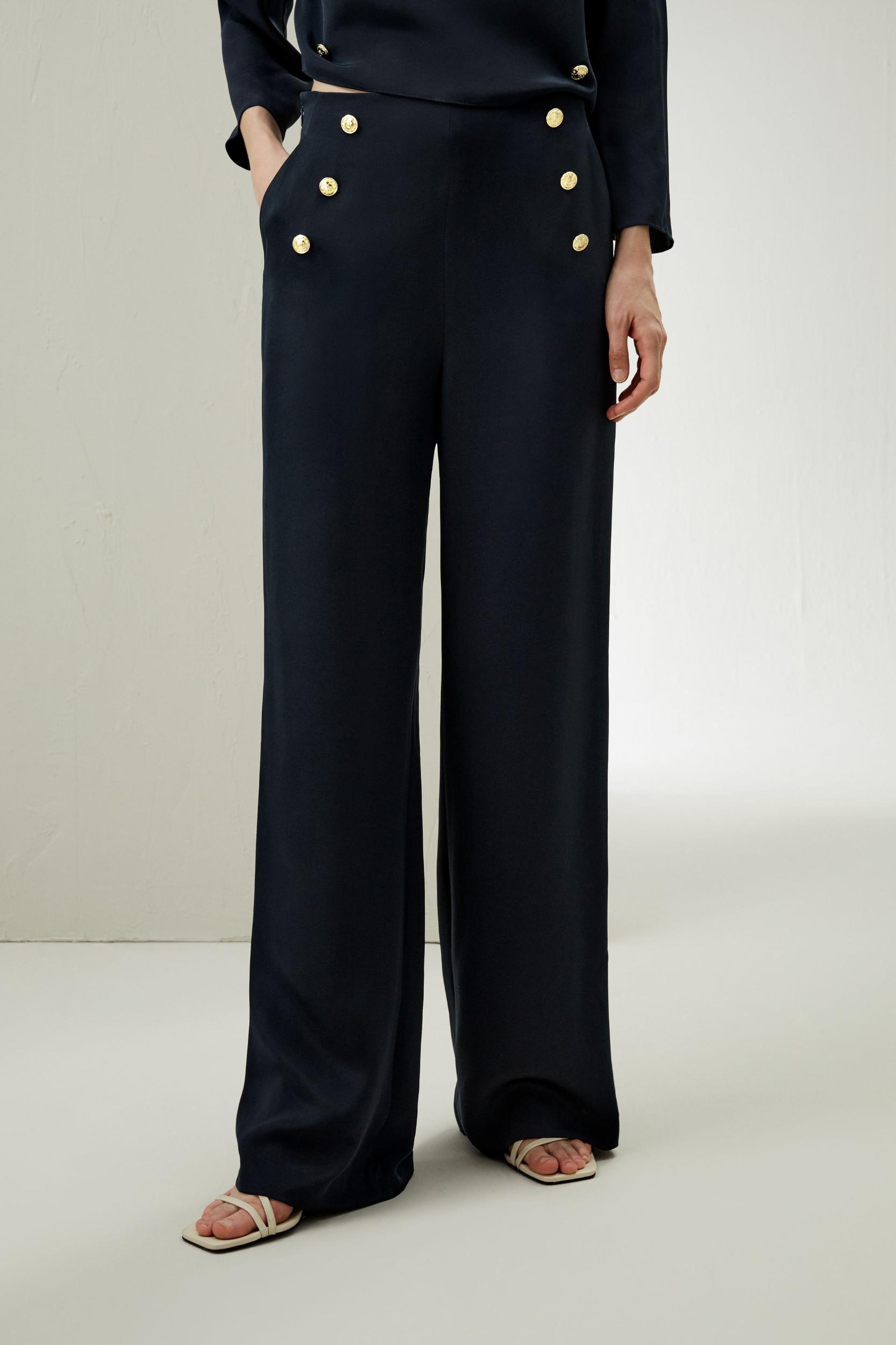 Dubrovnik Button Front Wide Leg Silk Trousers Product Image