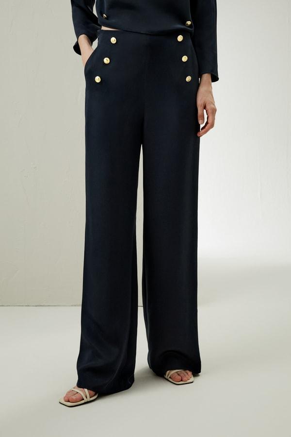 Dubrovnik Button Front Wide Leg Silk Trousers Product Image