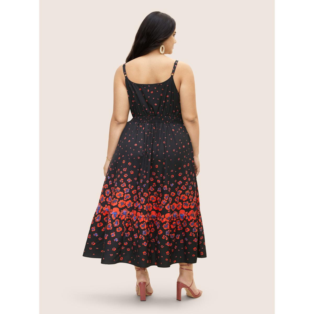 Plus Size Boho Print Elastic Waist Cami Midi Dress Black Women Elegant Non U-neck Sleeveless Curvy BloomChic 14-16/1X Product Image