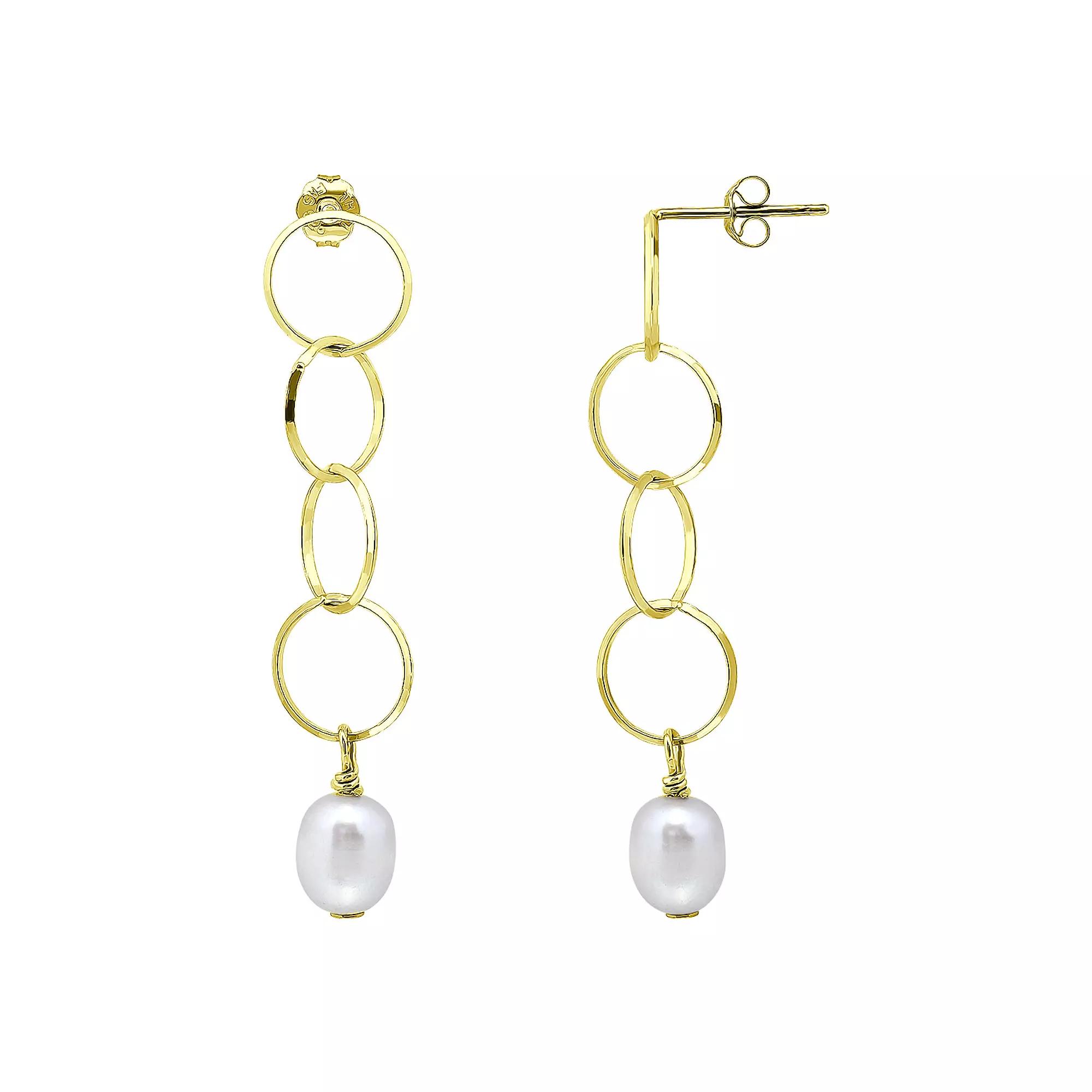 Aleure Precioso Sterling Silver Freshwater Cultured Pearl Multi Circle Linear Drop Earrings, Women's, Silver Tone Product Image