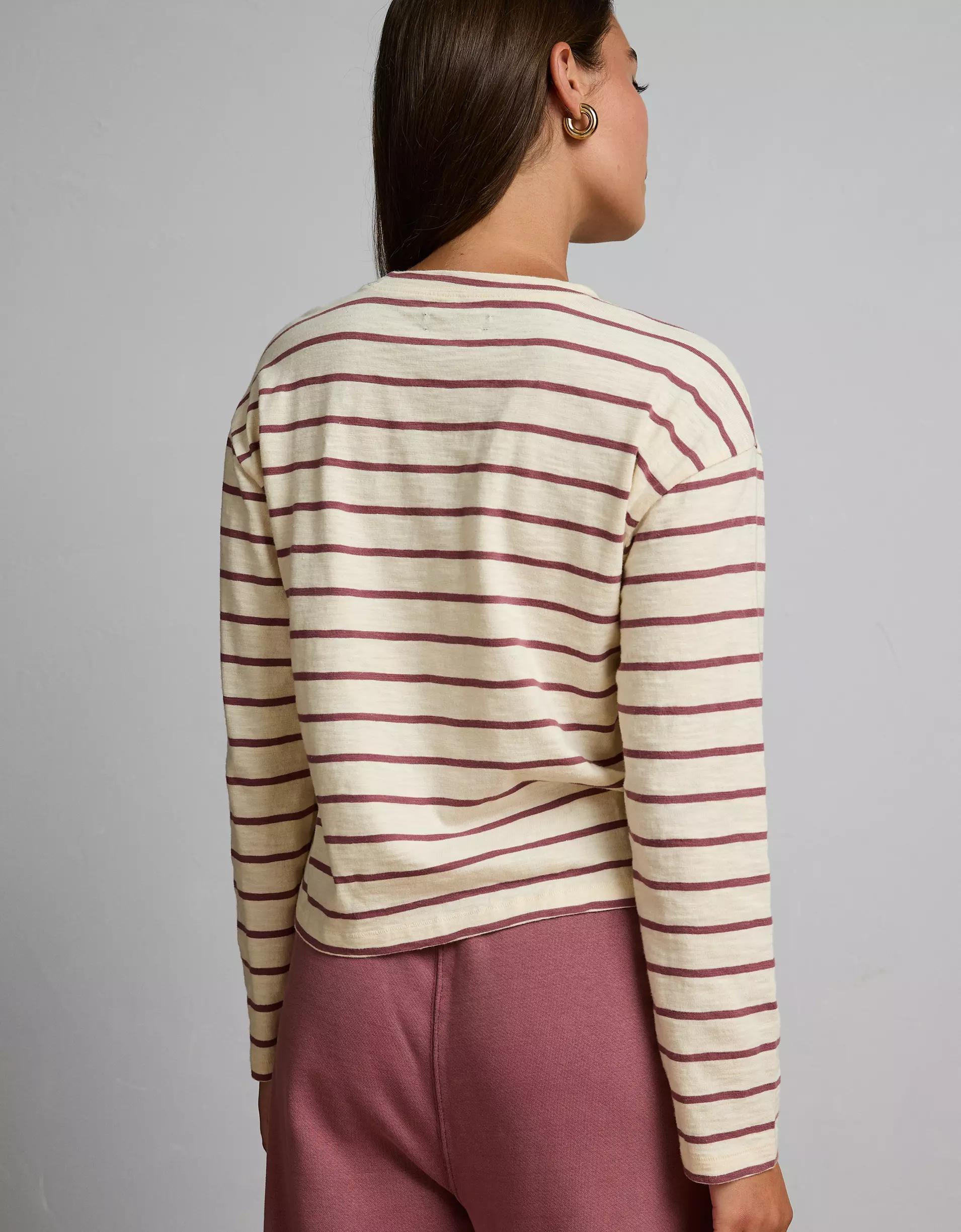AE77 Premium Long-Sleeve Boxy Striped T-Shirt Product Image