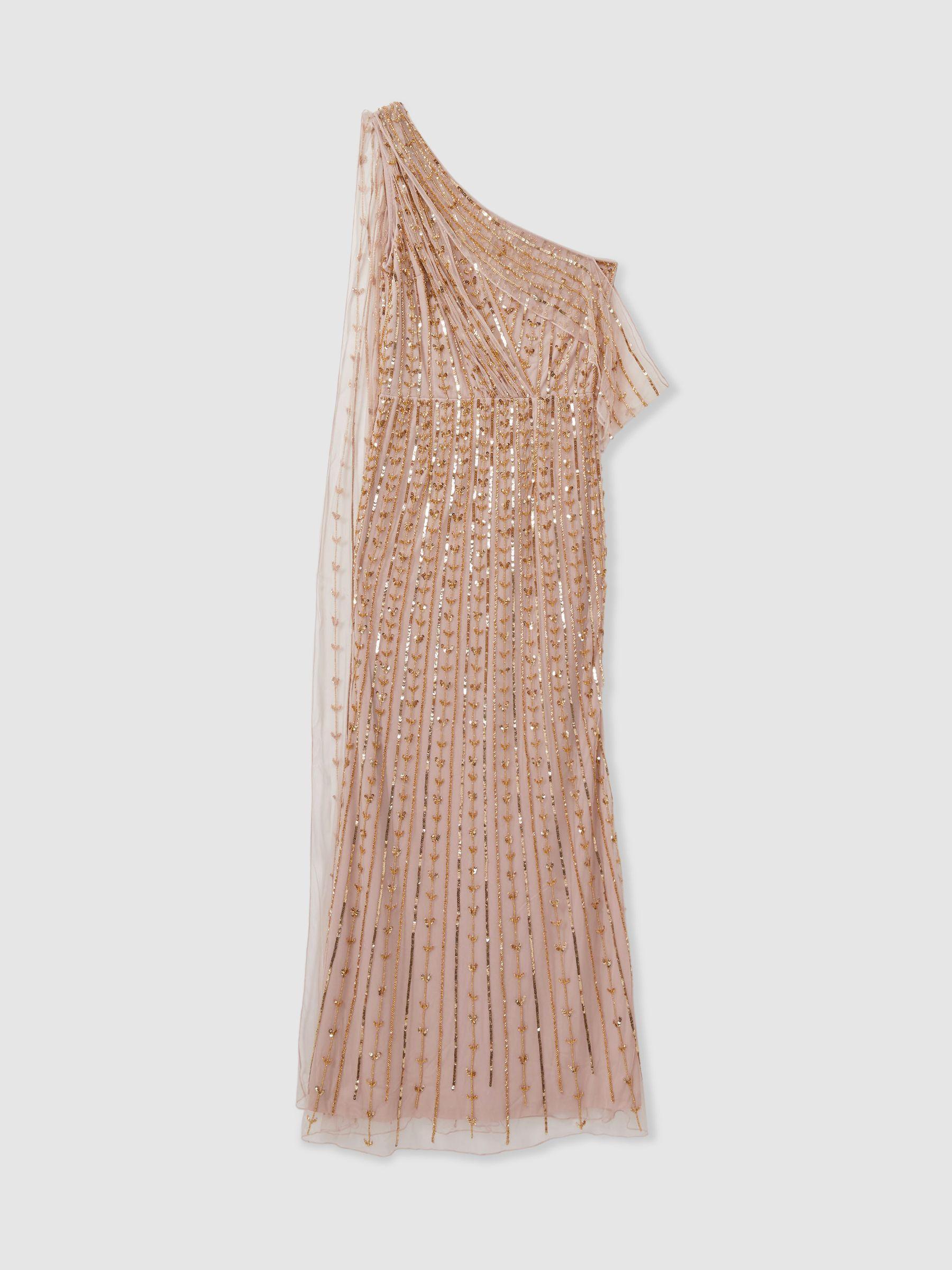 Raishma Embellished Off-The-Shoulder Maxi Dress in Nude Product Image