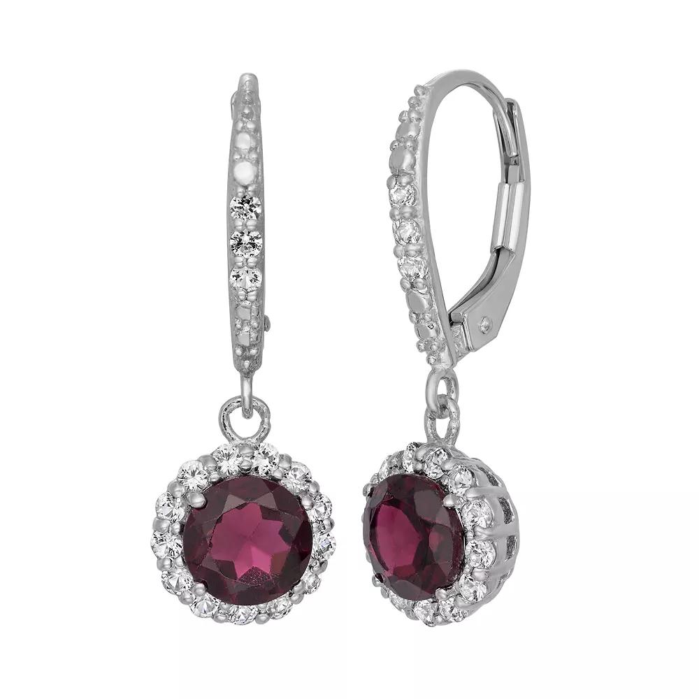 Garnet and Lab-Created White Sapphire Sterling Silver Halo Drop Earrings, Women's, Multi Product Image