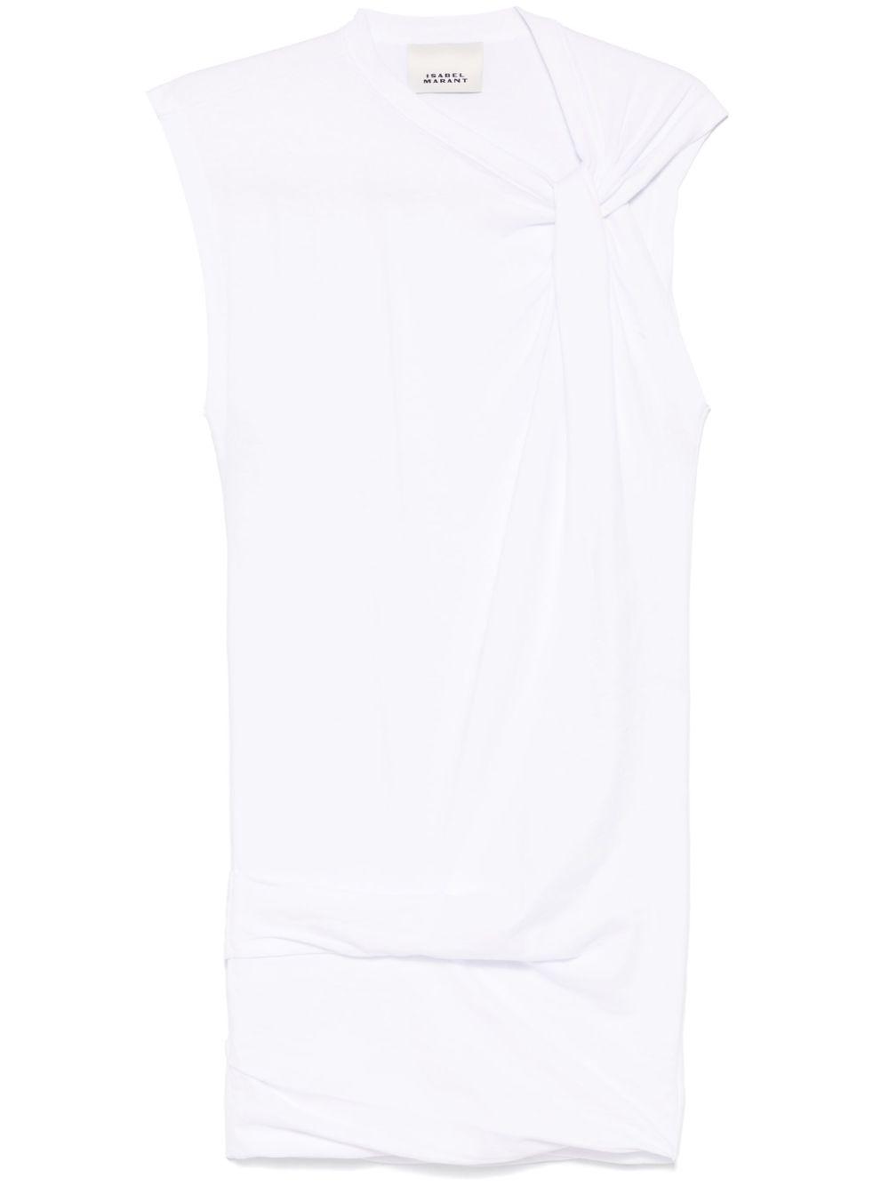 ISABEL MARANT Cap Sleeves Knot-detail Cotton Top In White Product Image