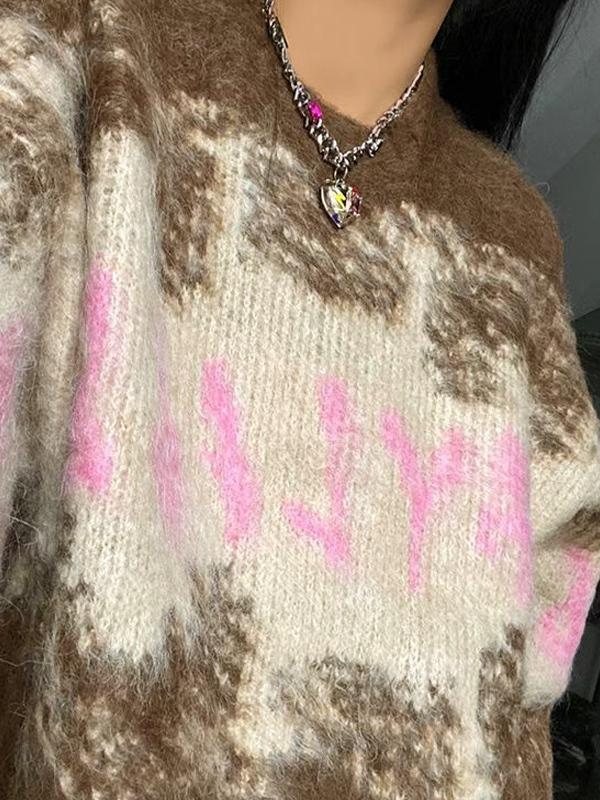 Fuzzy Contrast Color Print Oversized Sweater Product Image