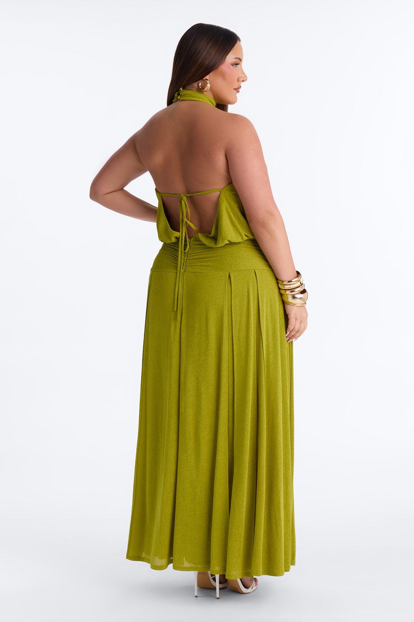 Bianca Halter Mock Neck Maxi Dress - Chartreuse Female Product Image