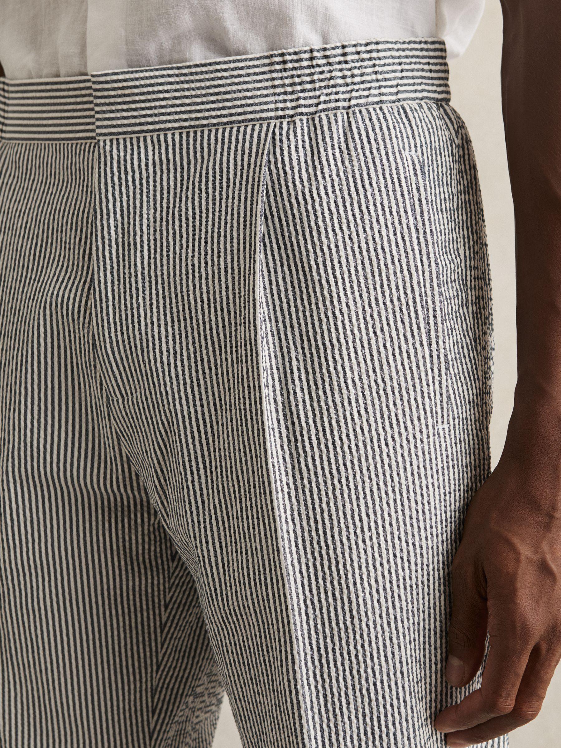 Stretch Seersucker Stripe Trousers in Navy/White Product Image