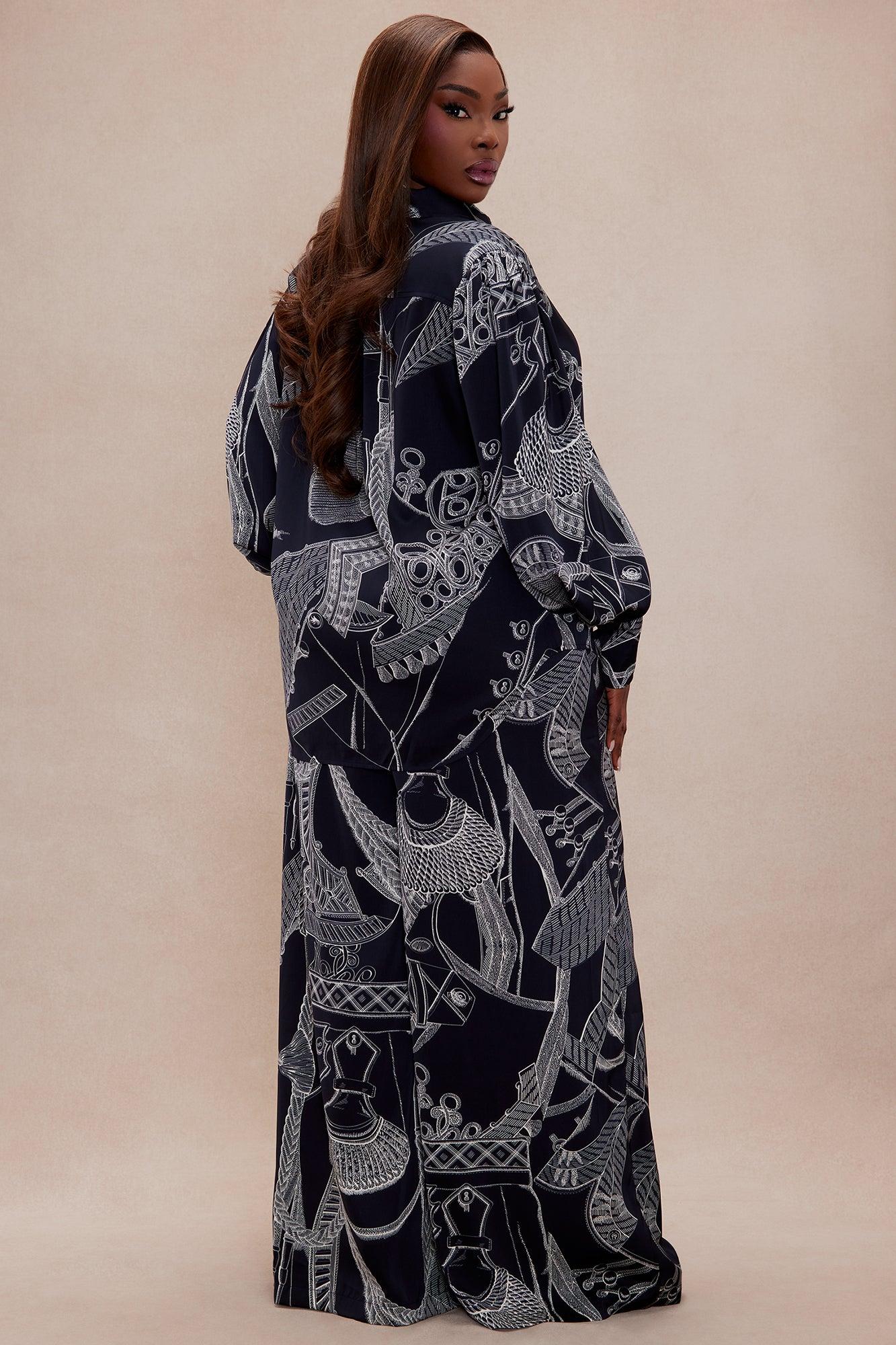 Anna Satin Pant Set - Navy/combo Product Image