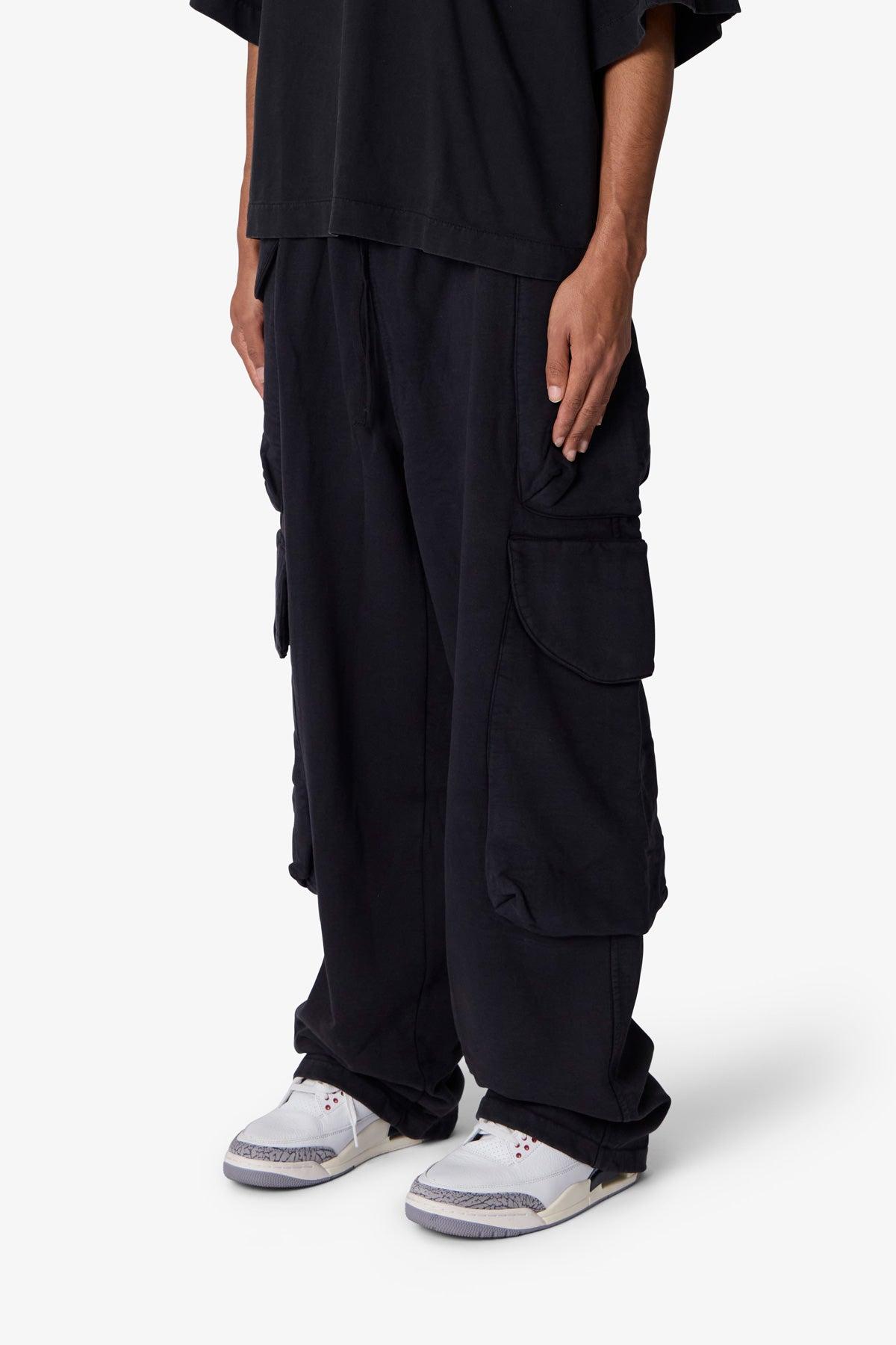 Side Cargo Pocket Sweatpants - Washed Black Product Image