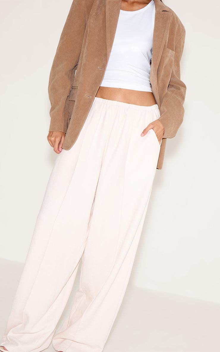 Beige Peachskin Wide Leg Pants Product Image