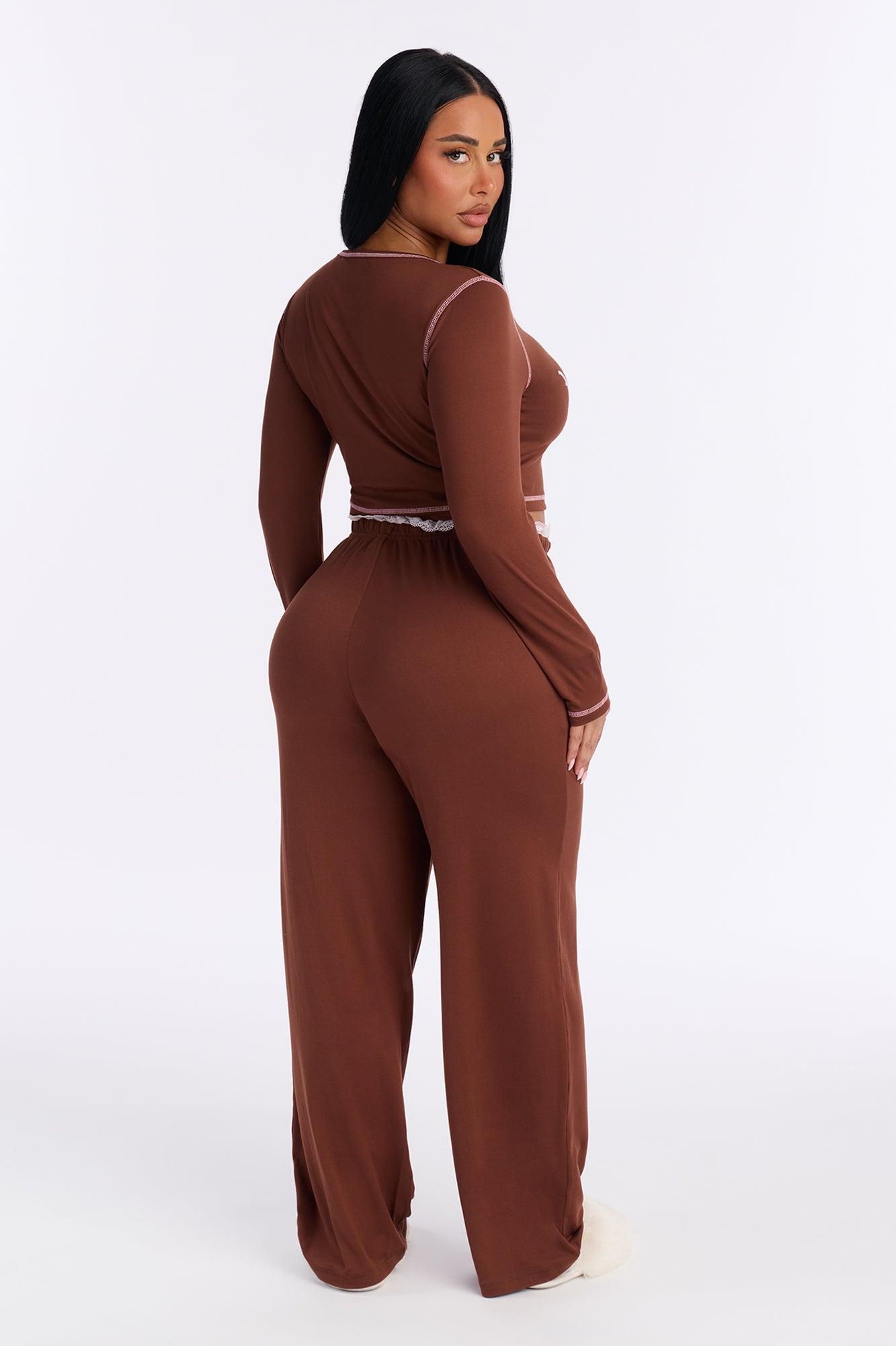 Von Dutch Long Sleeve PJ Pant Set - Chocolate/Combo Female Product Image