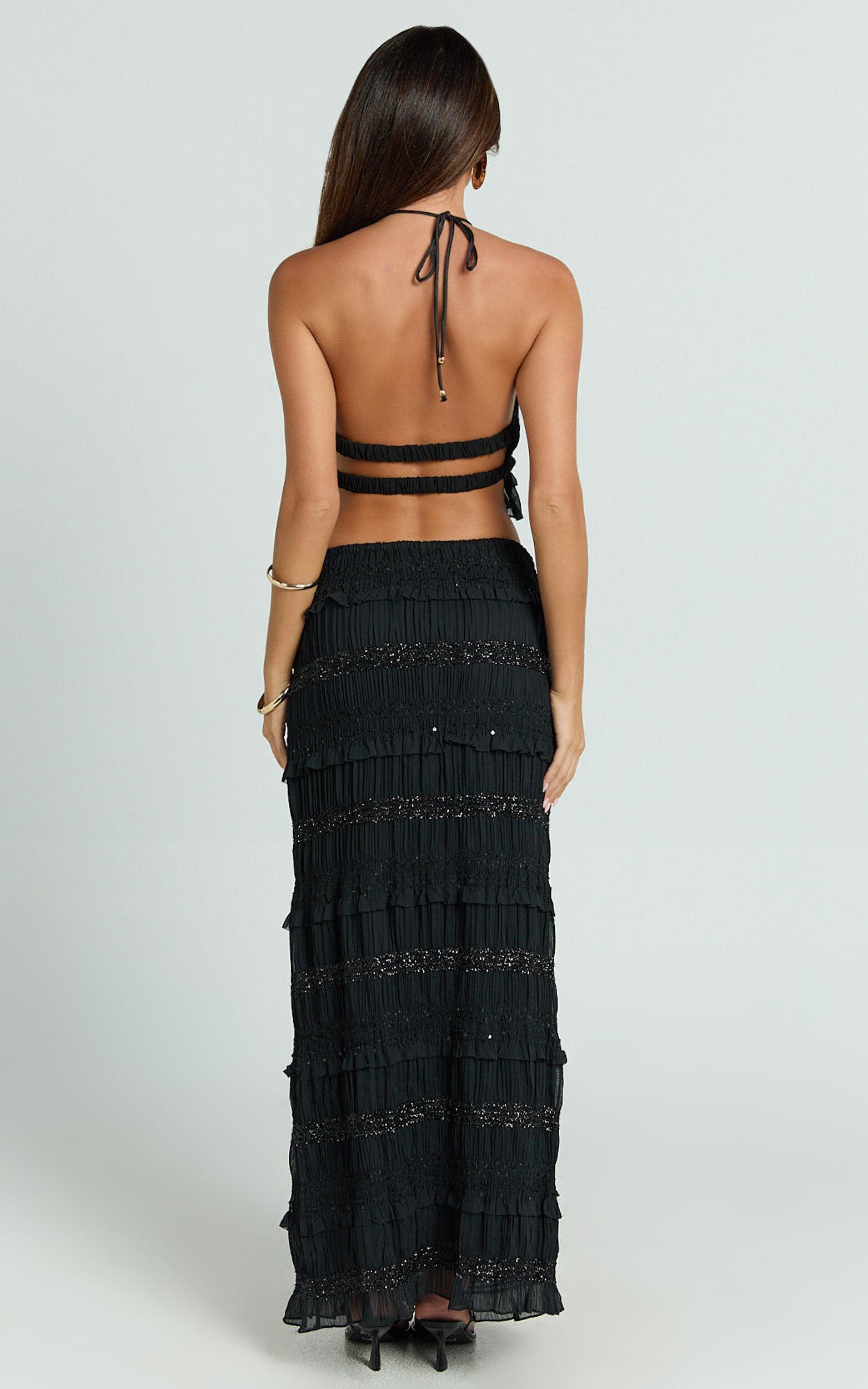 Alice Maxi Skirt - Embellished Ruched Skirt in Black Product Image