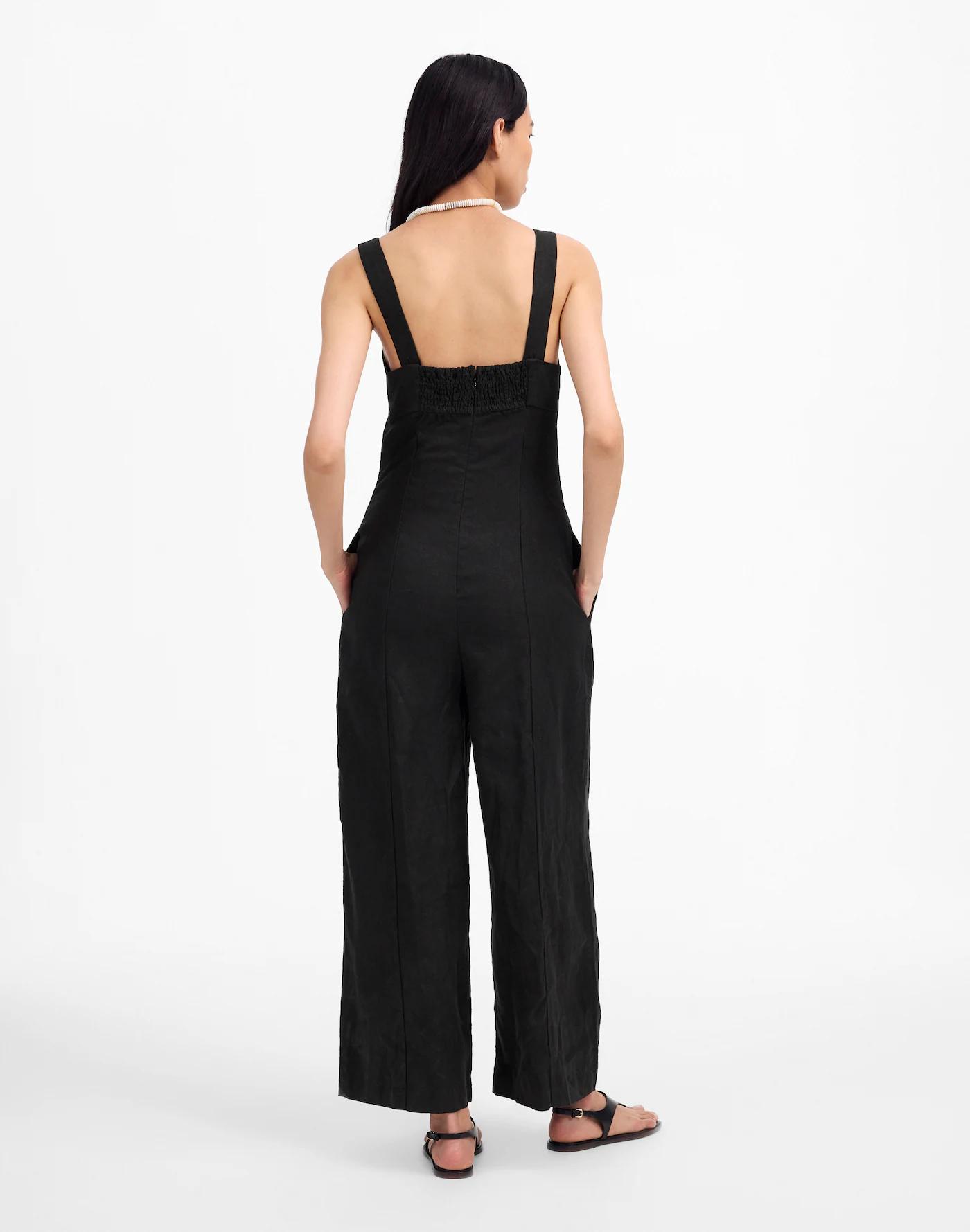Squareneck Wide-Leg Jumpsuit in 100% Linen Product Image