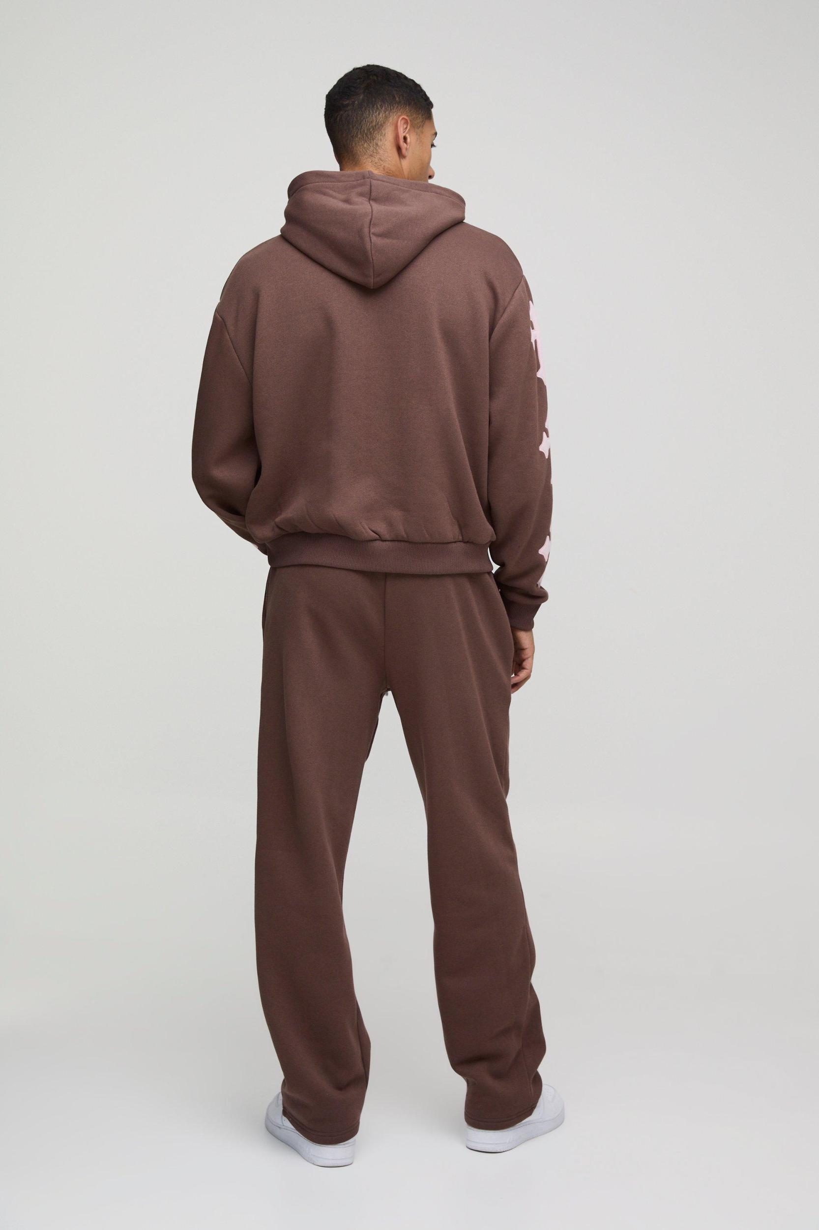 Oversized Boxy Cross Applique Hooded Tracksuit | boohooMAN USA Product Image