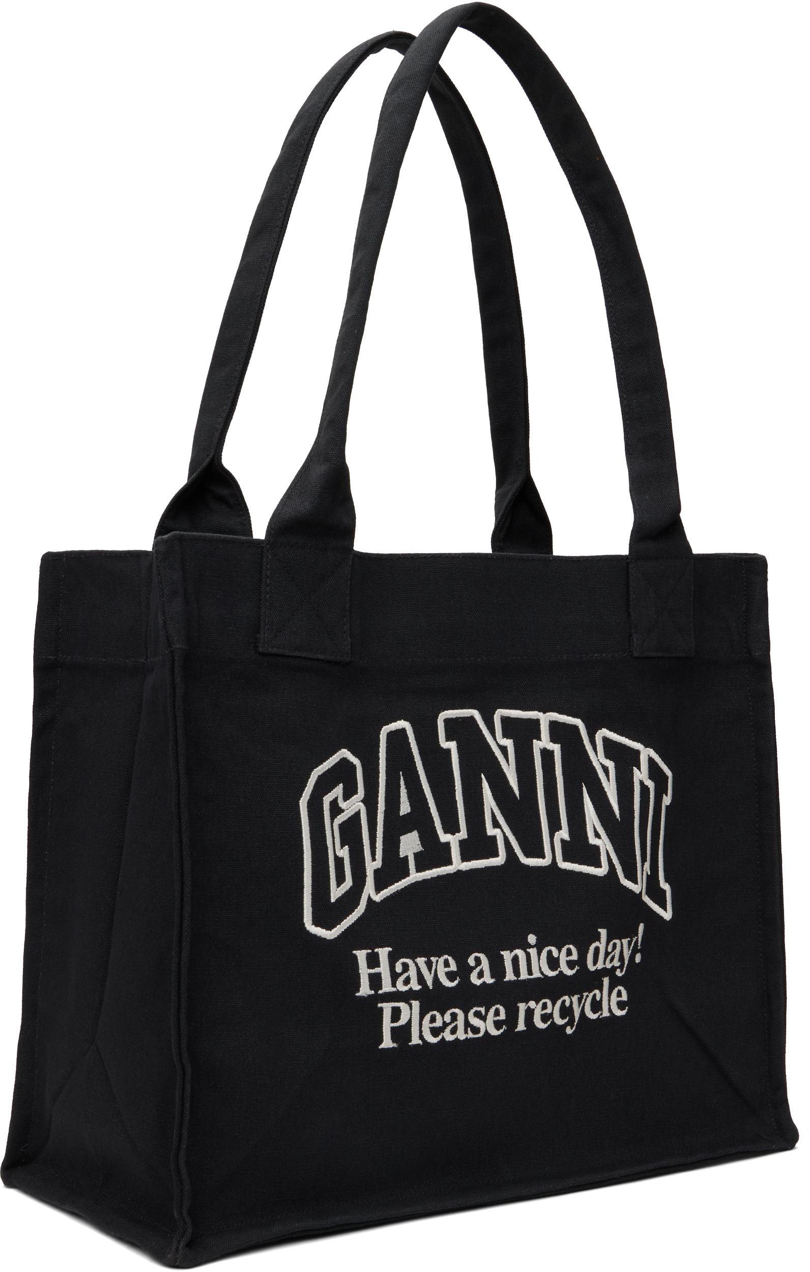 GANNI Black Shopper With Embroidered Logo On The Front In Denim Woman In Multicolor Product Image