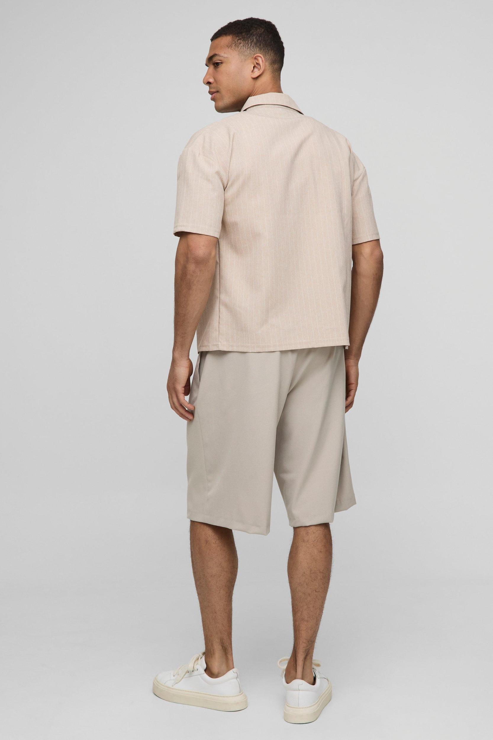 Oversized Boxy Pinstripe Collared Shirt | boohooMAN USA Product Image