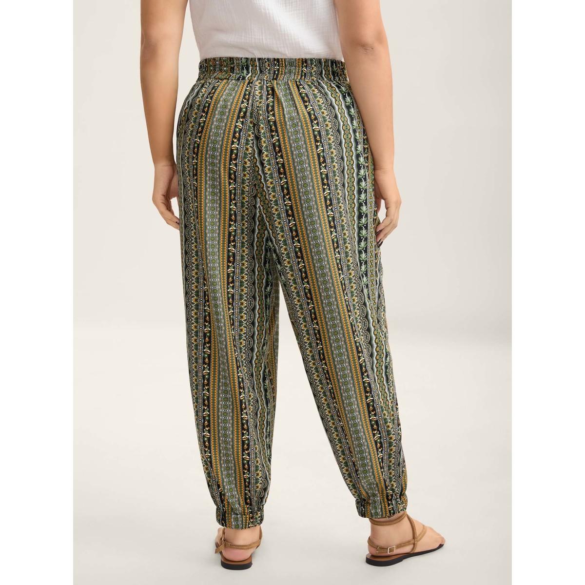 Plus Size Boho Striped Split Jogger Pants Women Emerald Leisure Bodycon Mid Rise Casual Pants BloomChic 14-16/1X Product Image