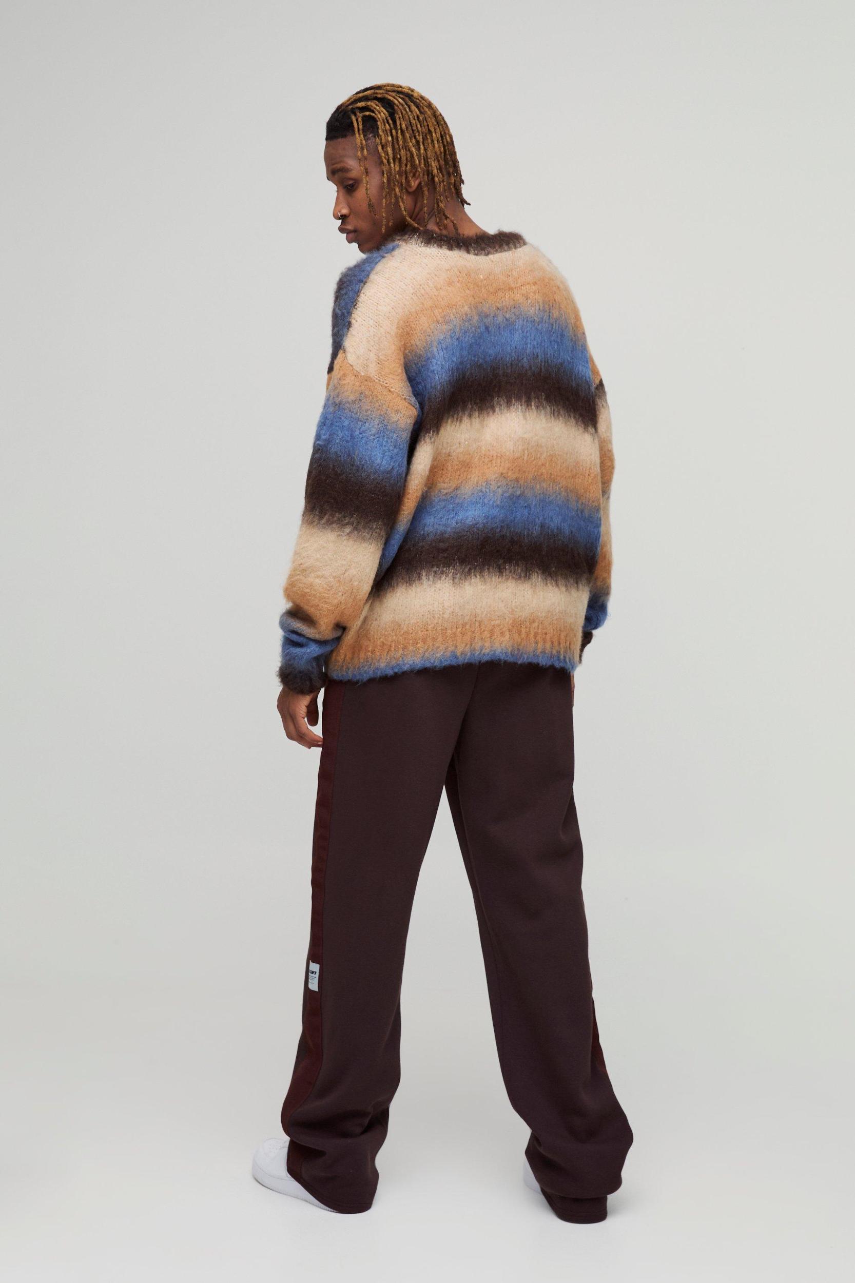Tall Oversized Boxy Brushed Stripe Knitted Sweater | boohooMAN USA Product Image