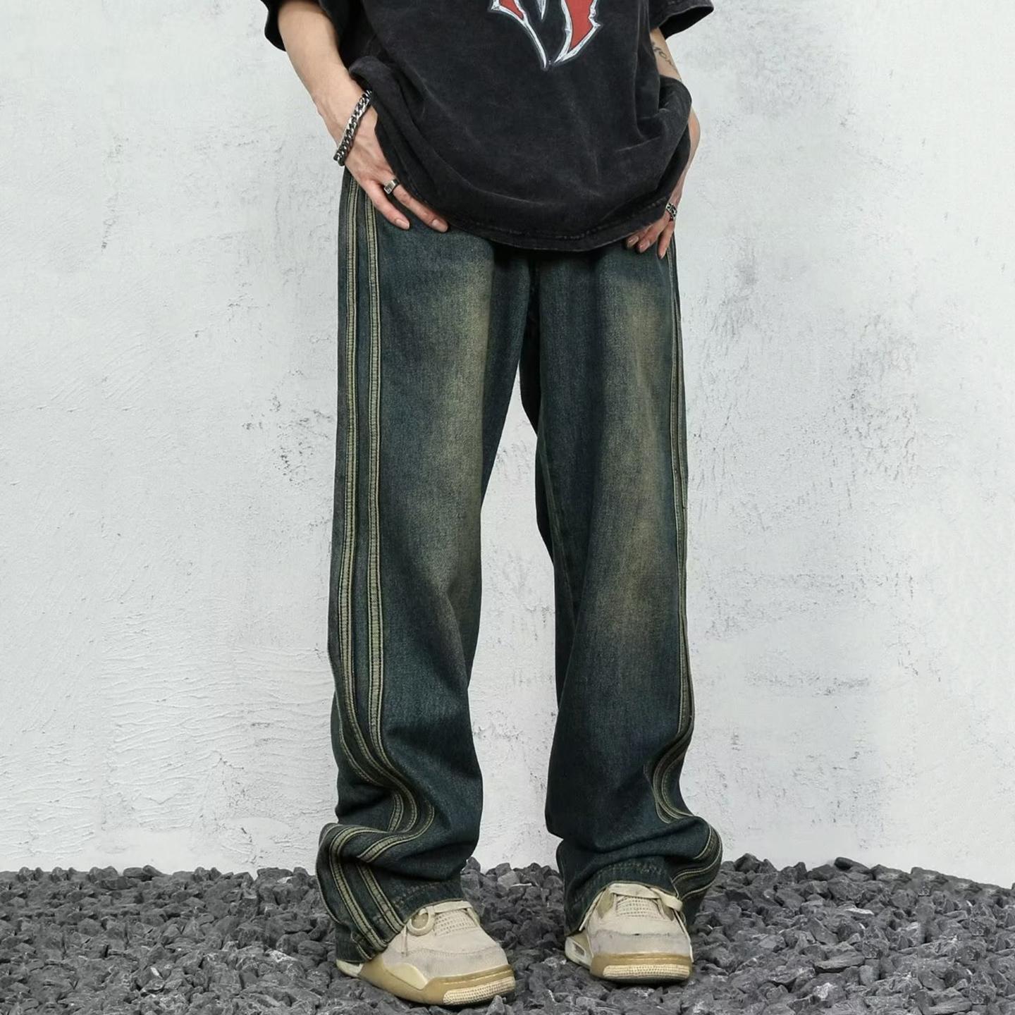 Sopula Unisex Men's Street Trend Wide Leg Straight Leg Washed Jeans Product Image