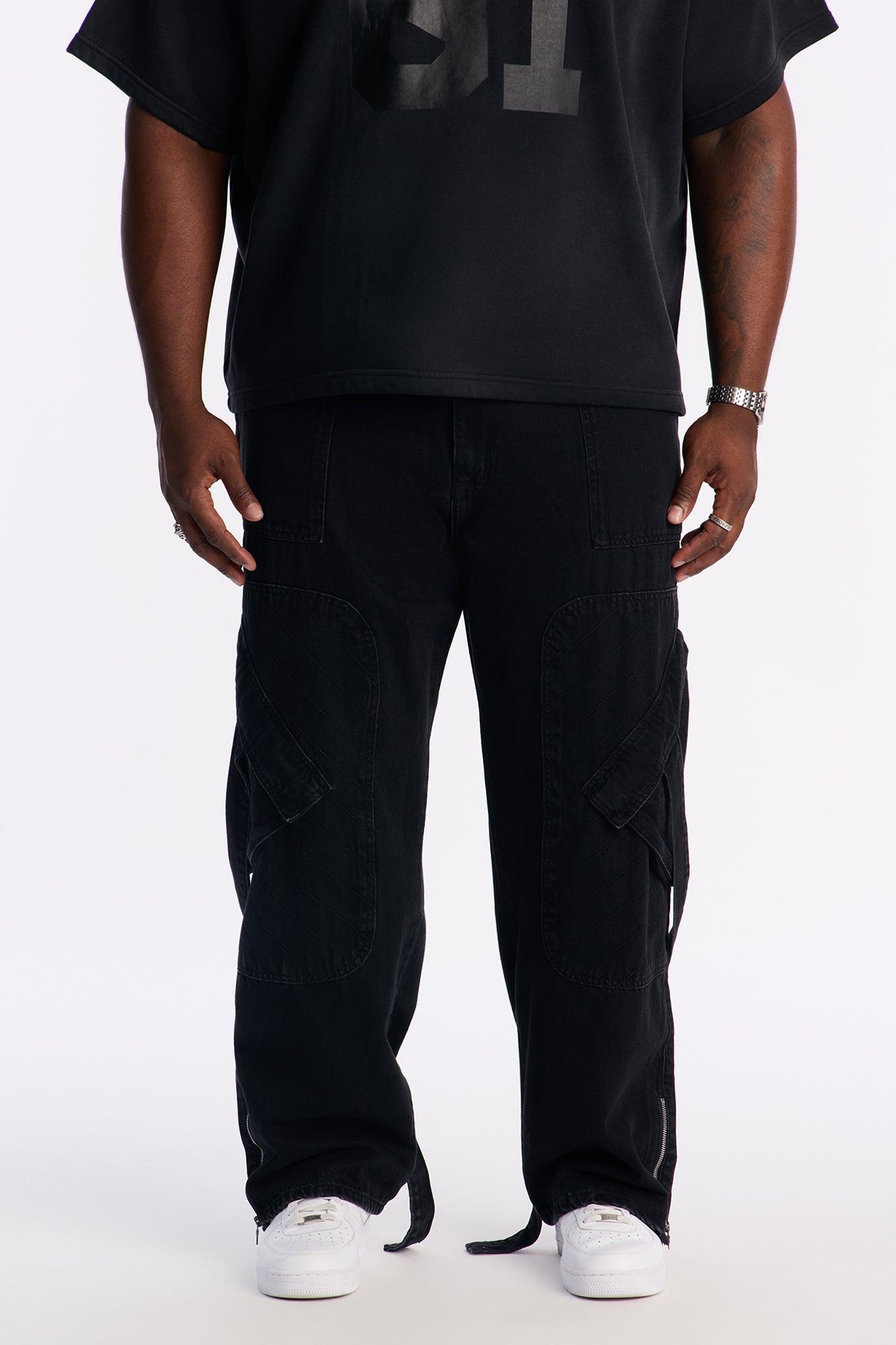 Relaxed Straight Paneled Cargo Jean - Black Wash Product Image