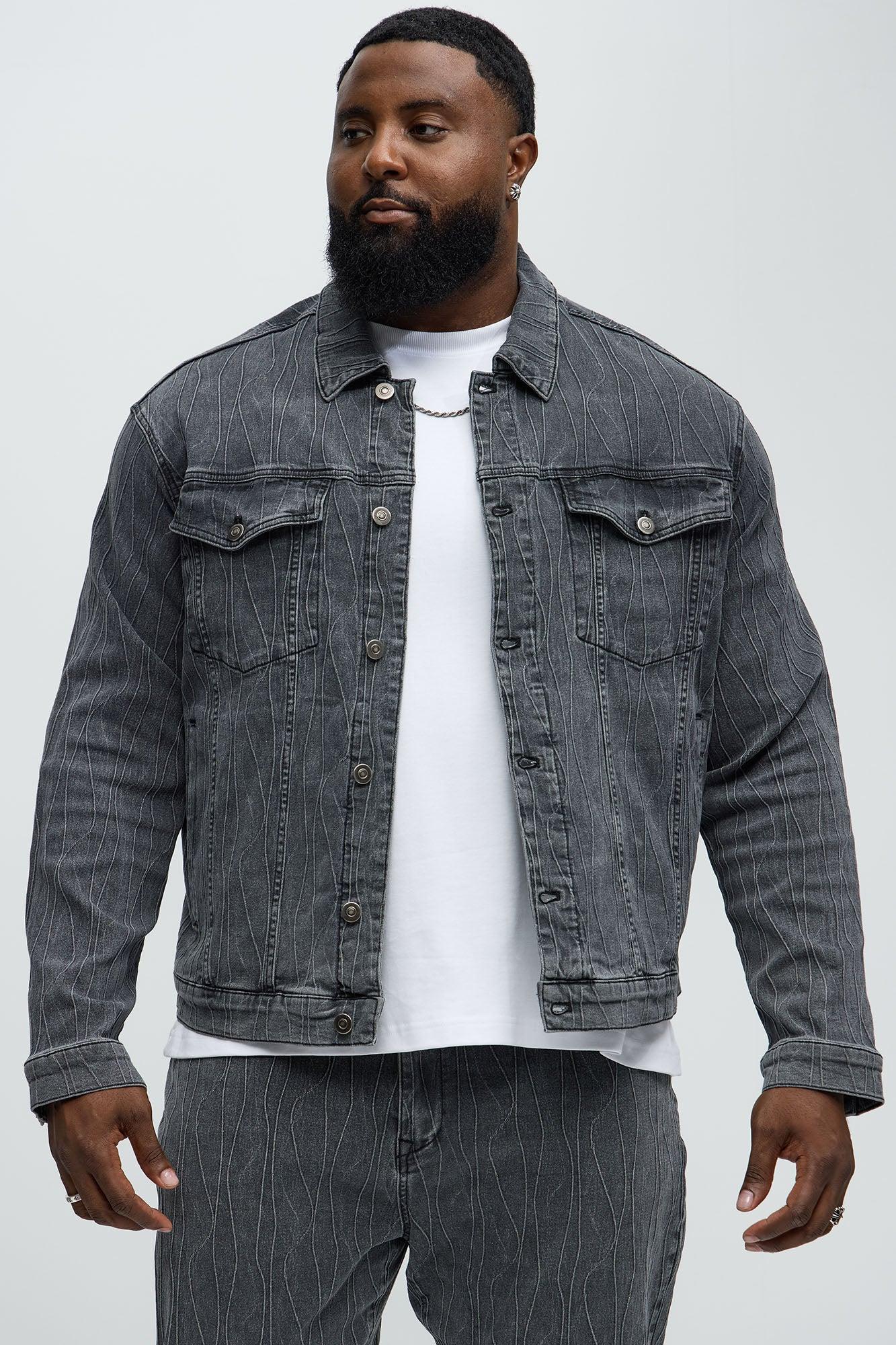 Wavy Jacquard Trucker Denim Jacket - Grey Product Image