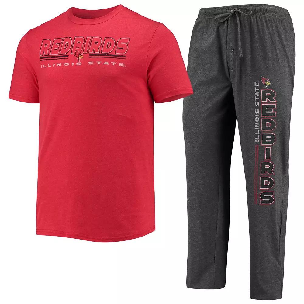 Men's Concepts Sport Heathered Charcoal/Red Illinois State Redbirds Meter T-Shirt & Pants Sleep Set,  Product Image