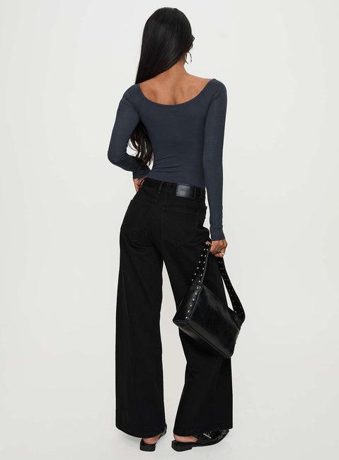 Colemane Mid Rise Wide Leg Jeans Black Product Image