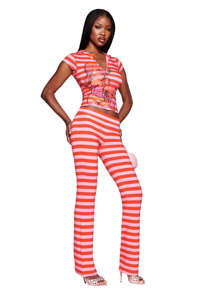 FAFI BLARE CAP SLEEVE HOODIE - PINK STRIPE Product Image