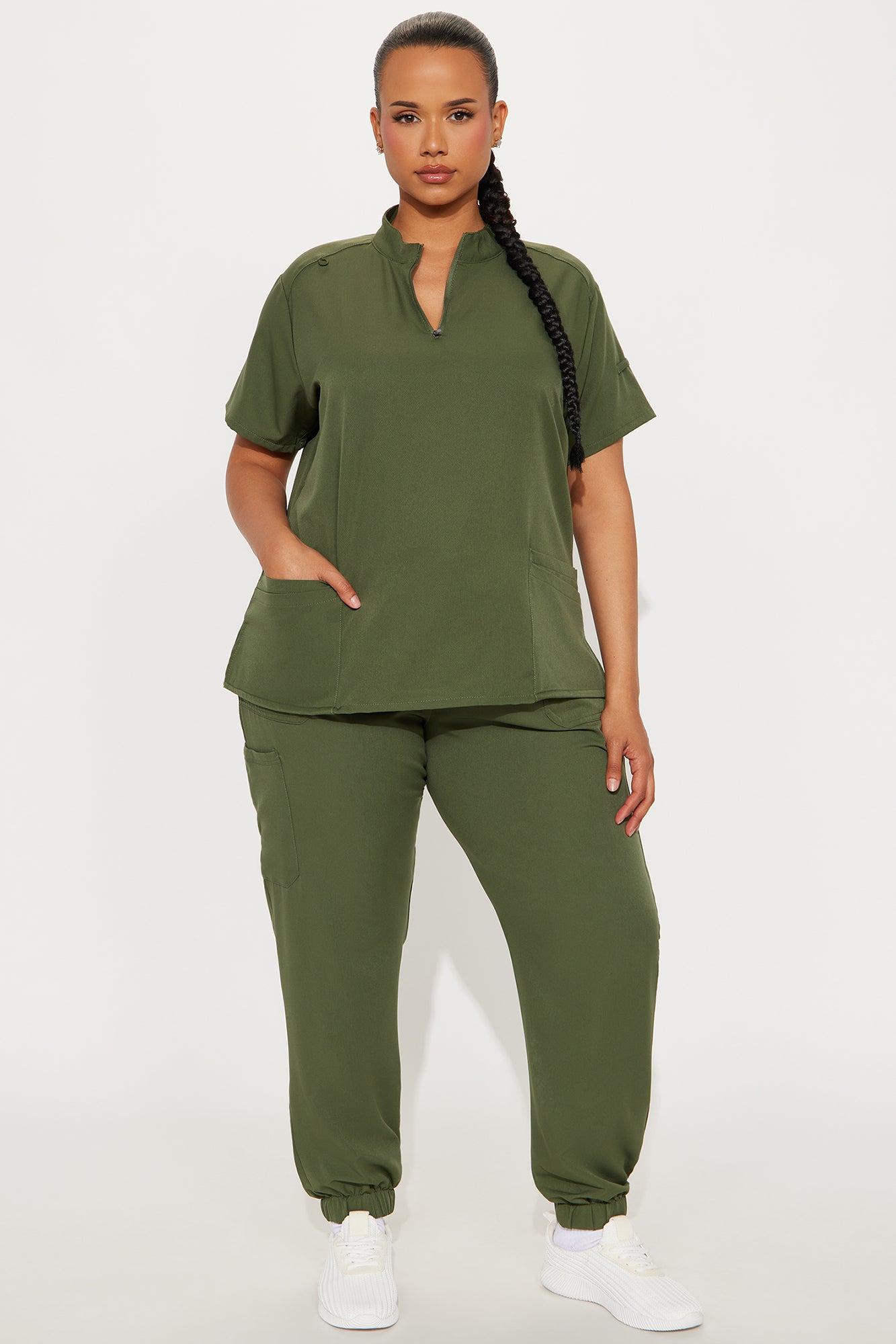 On The Go 4 Way Stretch Uniform Scrub Jogger Set - Olive Female Product Image