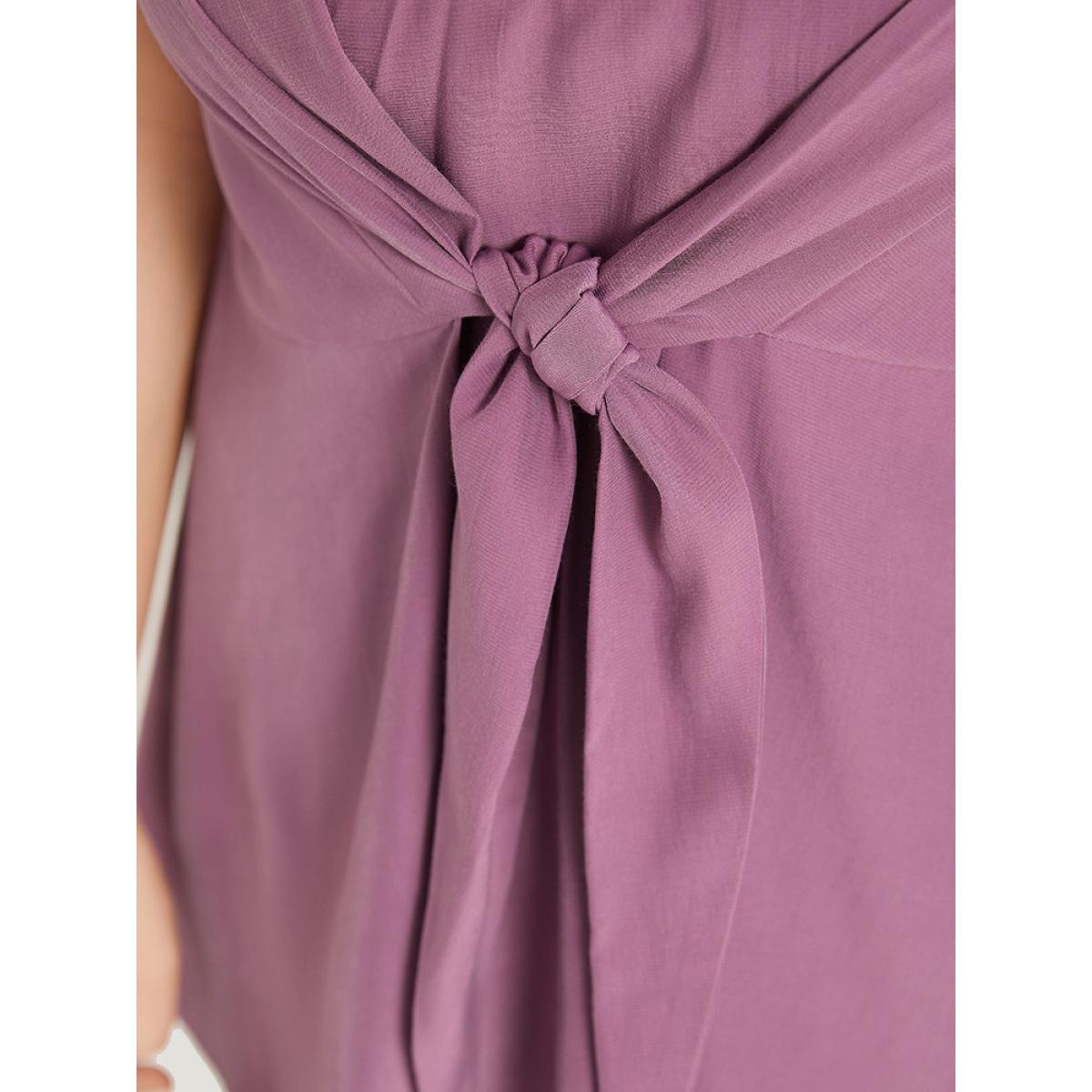 Plus Size Mauve Supersoft Essentials Solid Guipure Lace V Neck Twist Front Blouse Women Elegant Cap Sleeve V-neck Dailywear Blouses BloomChic 10/M Product Image