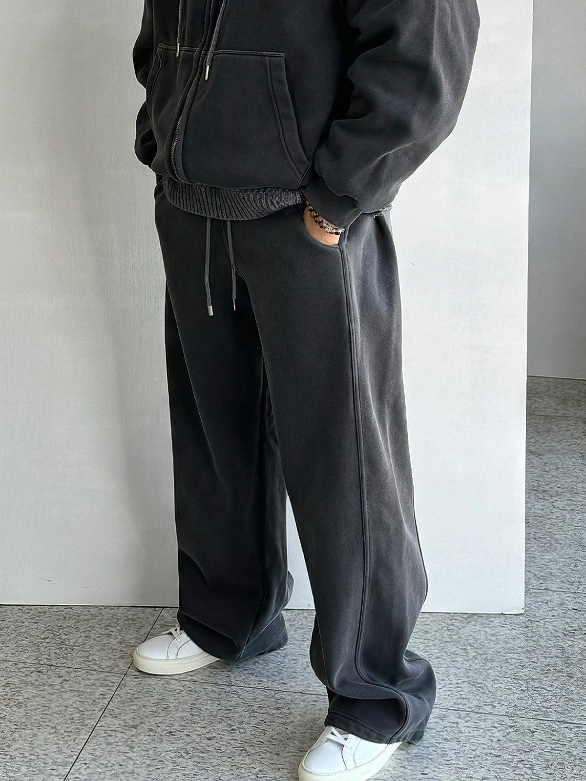 RT No. 12435 DARK GRAY ZIP LETTERED HOODIE & BAGGY SWEATPANTS Product Image