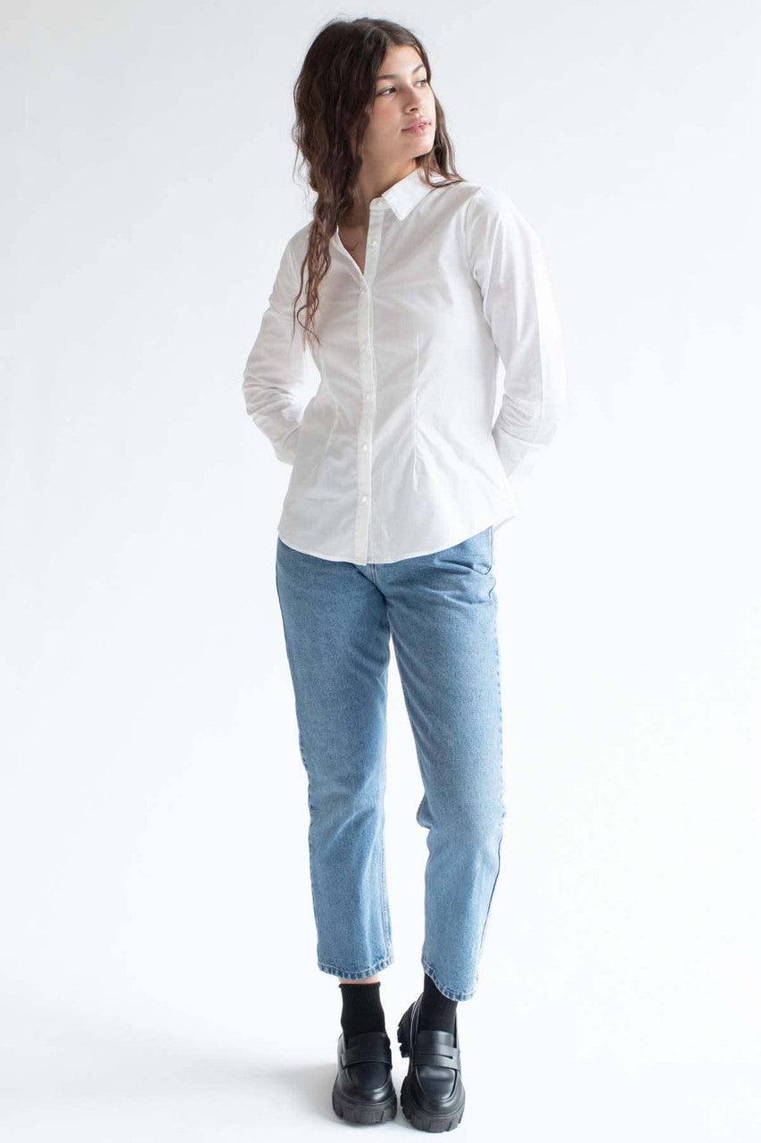 White Pearl Button Up Shirt Product Image