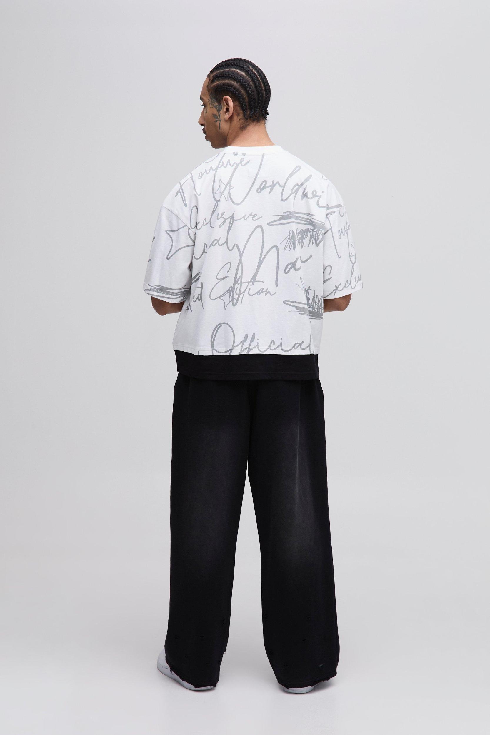 Oversized Boxy Grunge Varsity Faux Layer T-Shirt | boohooMAN USA Product Image