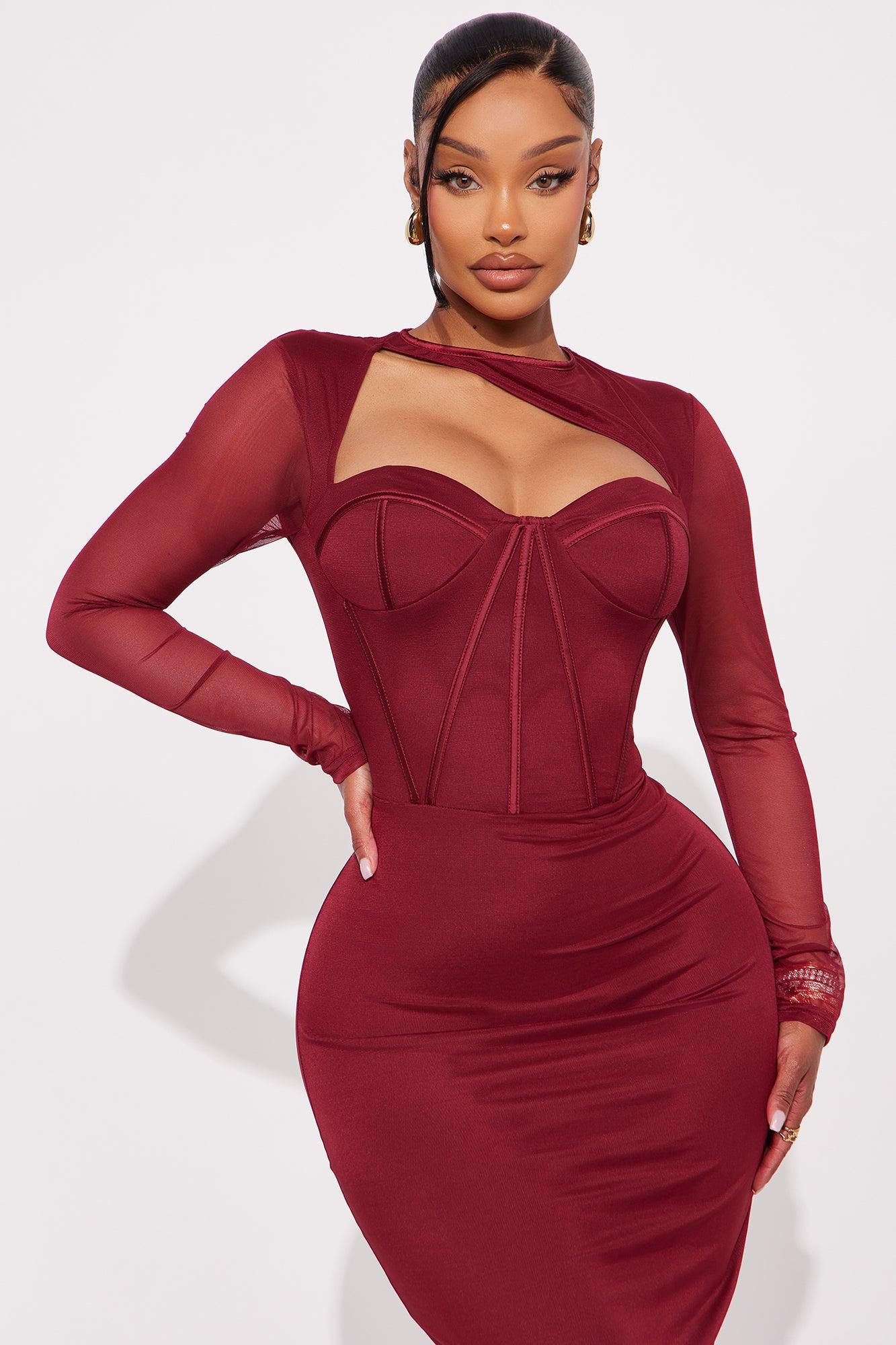 Cocktail Hour Corset Midi Dress - Wine Female Product Image