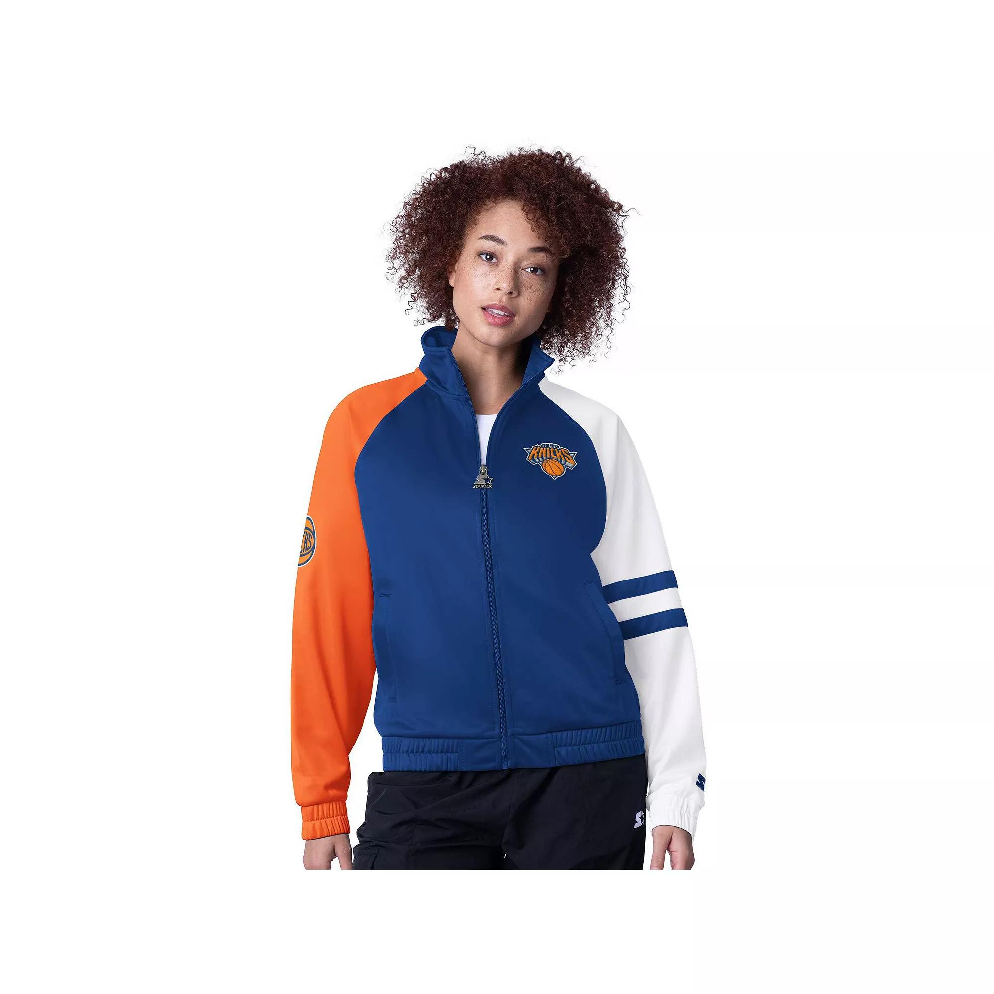 Women's Starter Blue New York Knicks Line Up Dolman Raglan Full-Zip Track Jacket, Size: Small Product Image