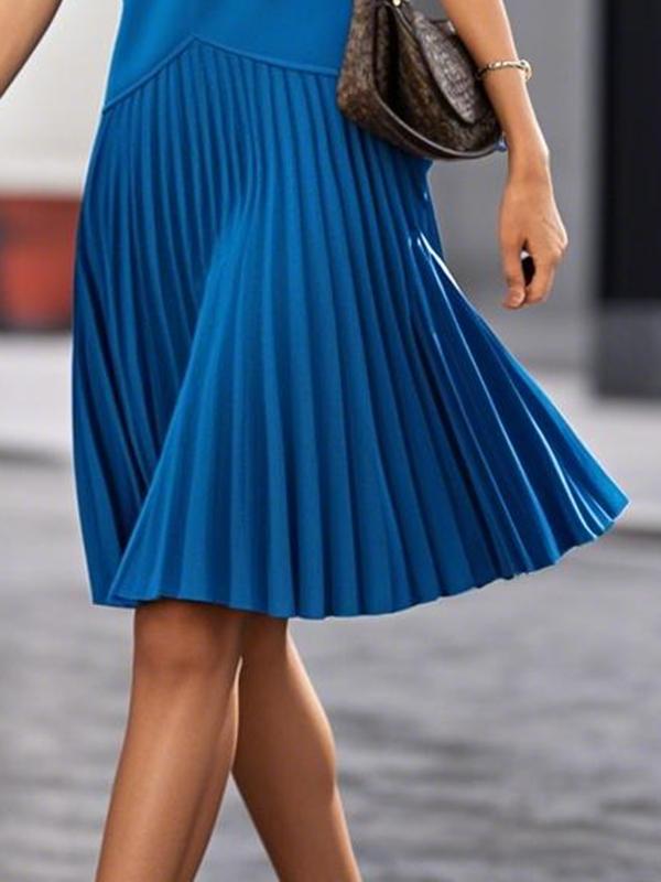 Loose Sleeveless Pleated Solid Color Split-Joint Round-Neck Midi Dresses Product Image