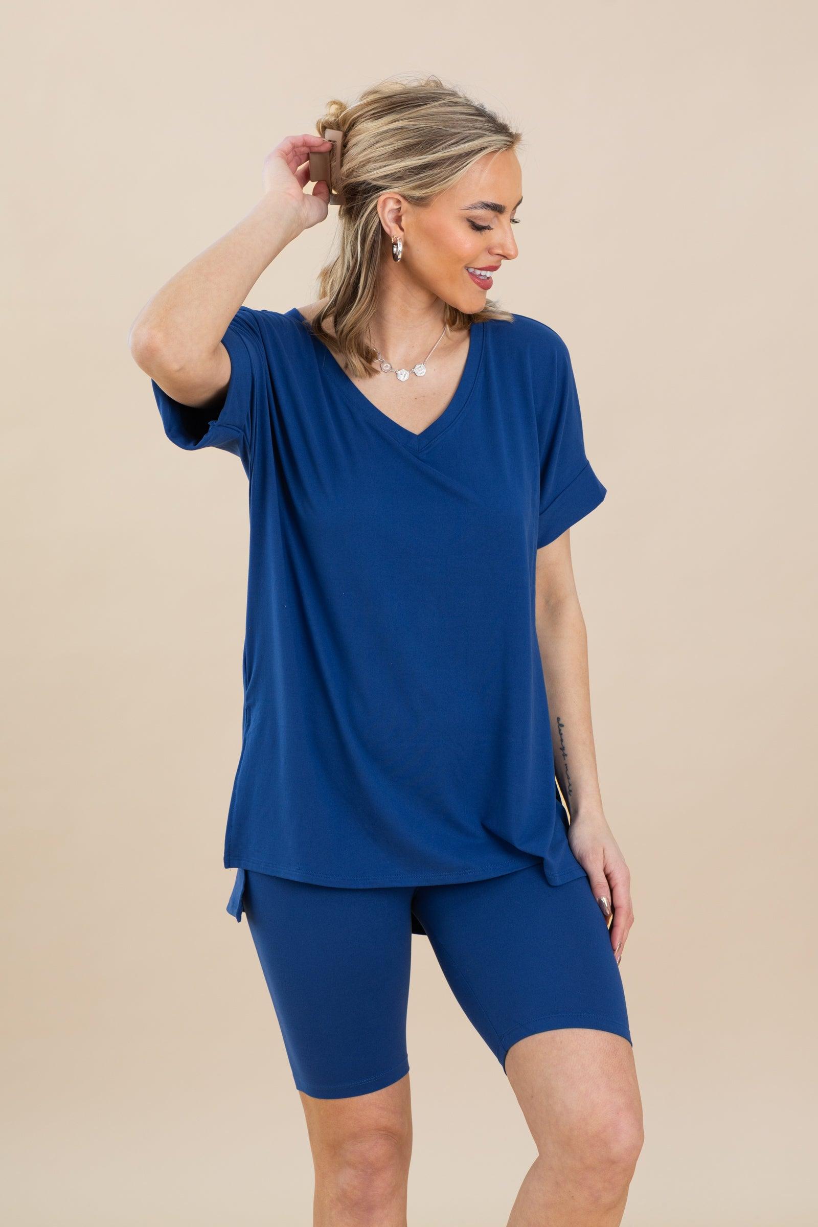 Soft V-Neck Top And Biker Short Set Product Image