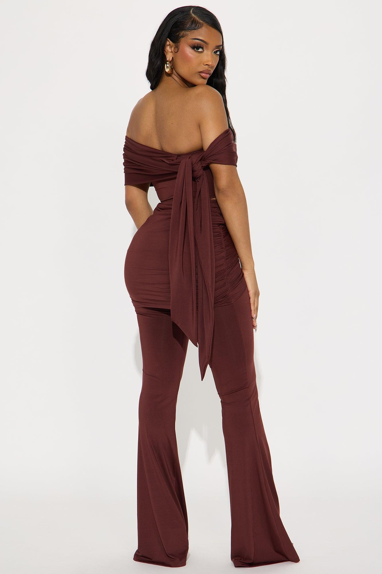 All Wrapped Up Off Shoulder Pant Set - Chocolate Female Product Image