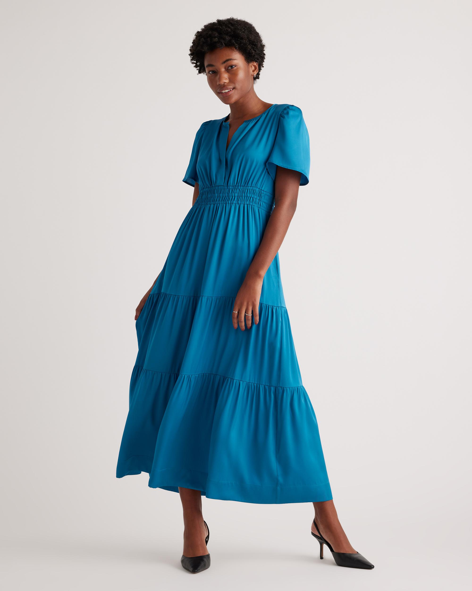 Quince | Women's Washable Stretch Silk Tiered Maxi Dress Product Image