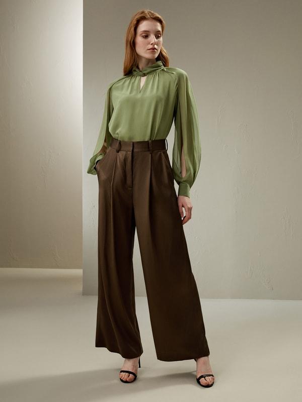 LILYSILK Women's Silk Crepe Side Slit Lantern Sleeve Blouse Top Pistachio XXS Product Image