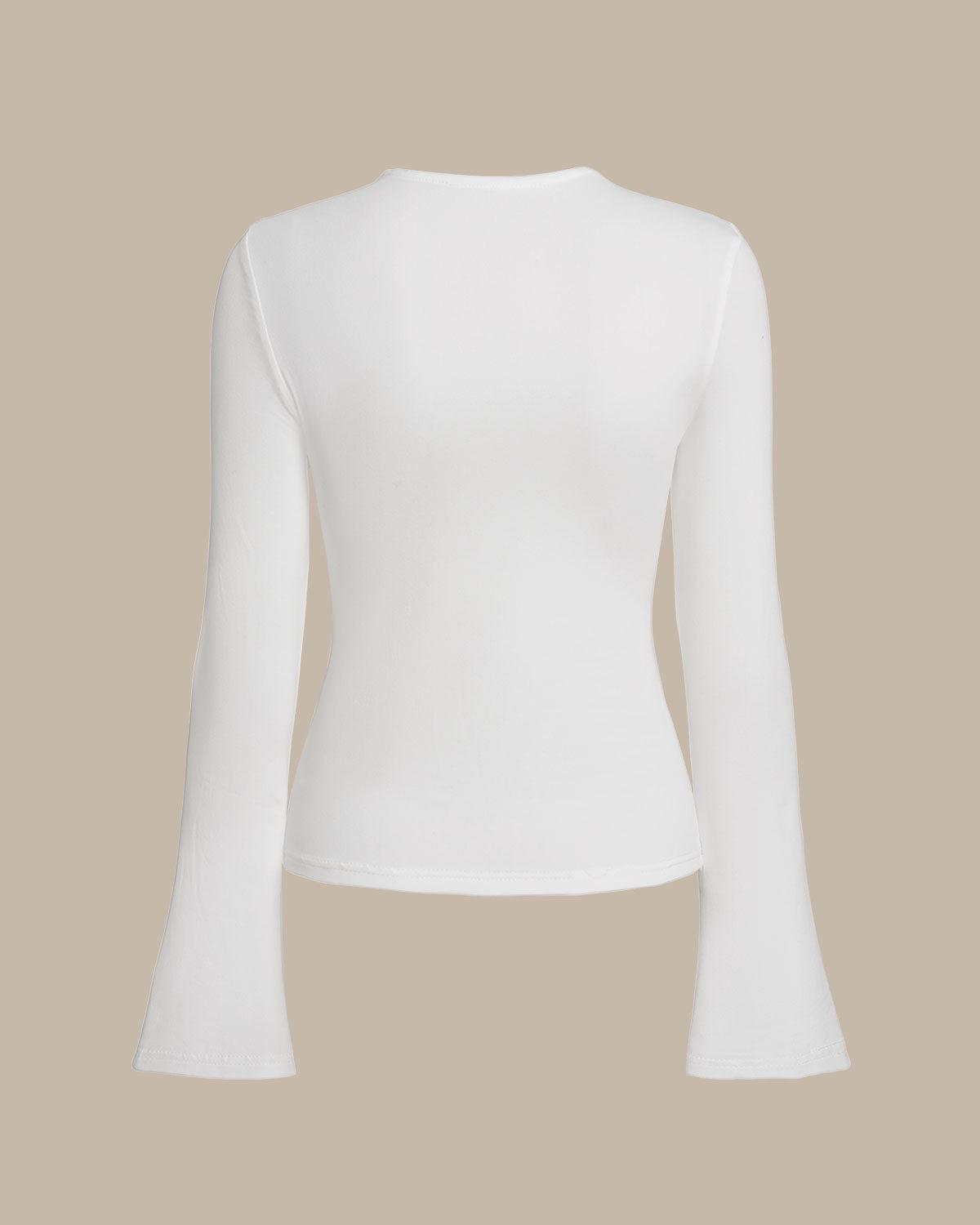 White Round Neck Cutout Slim Tee Product Image